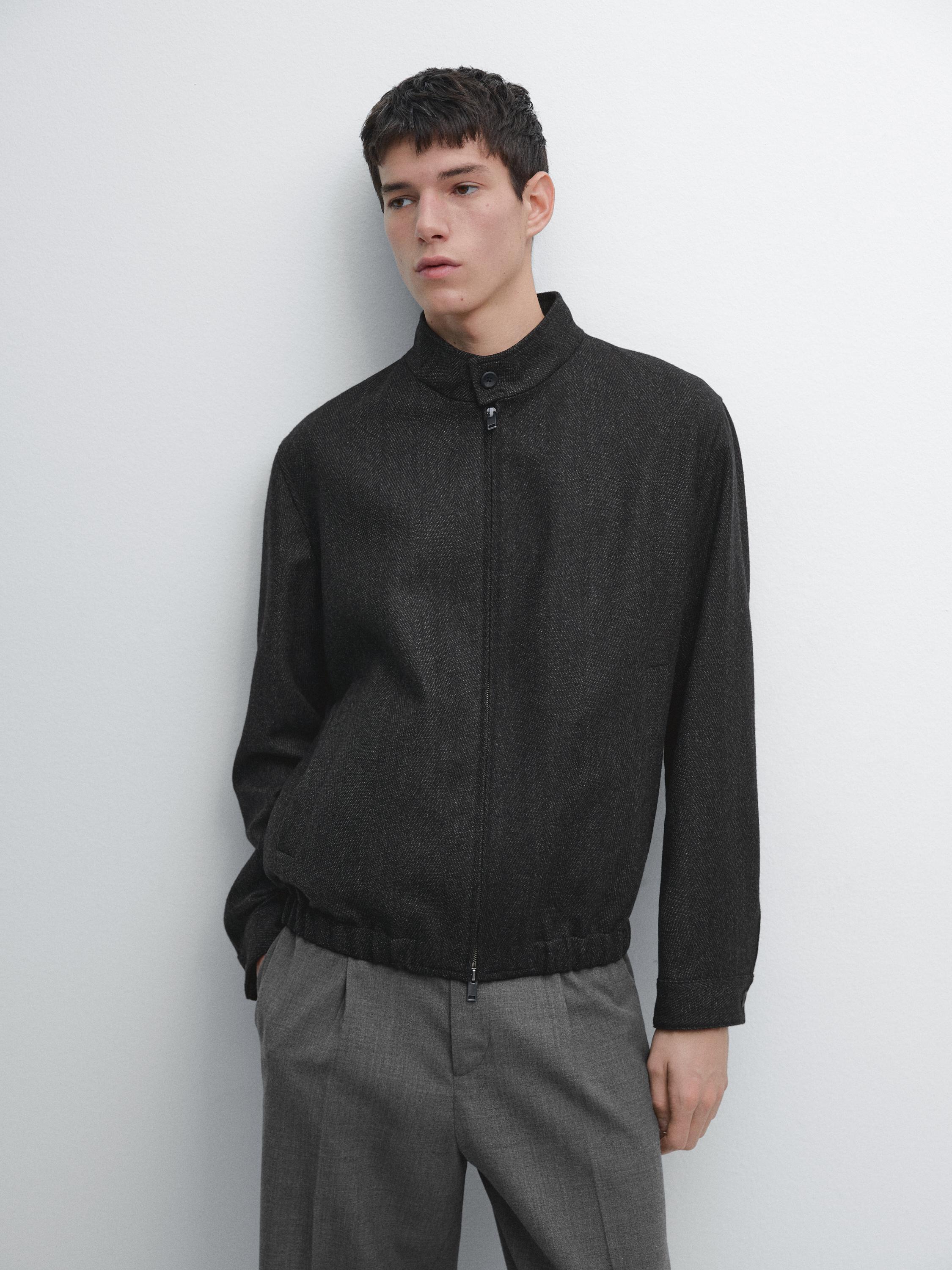 100% wool herringbone bomber jacket — GREY
