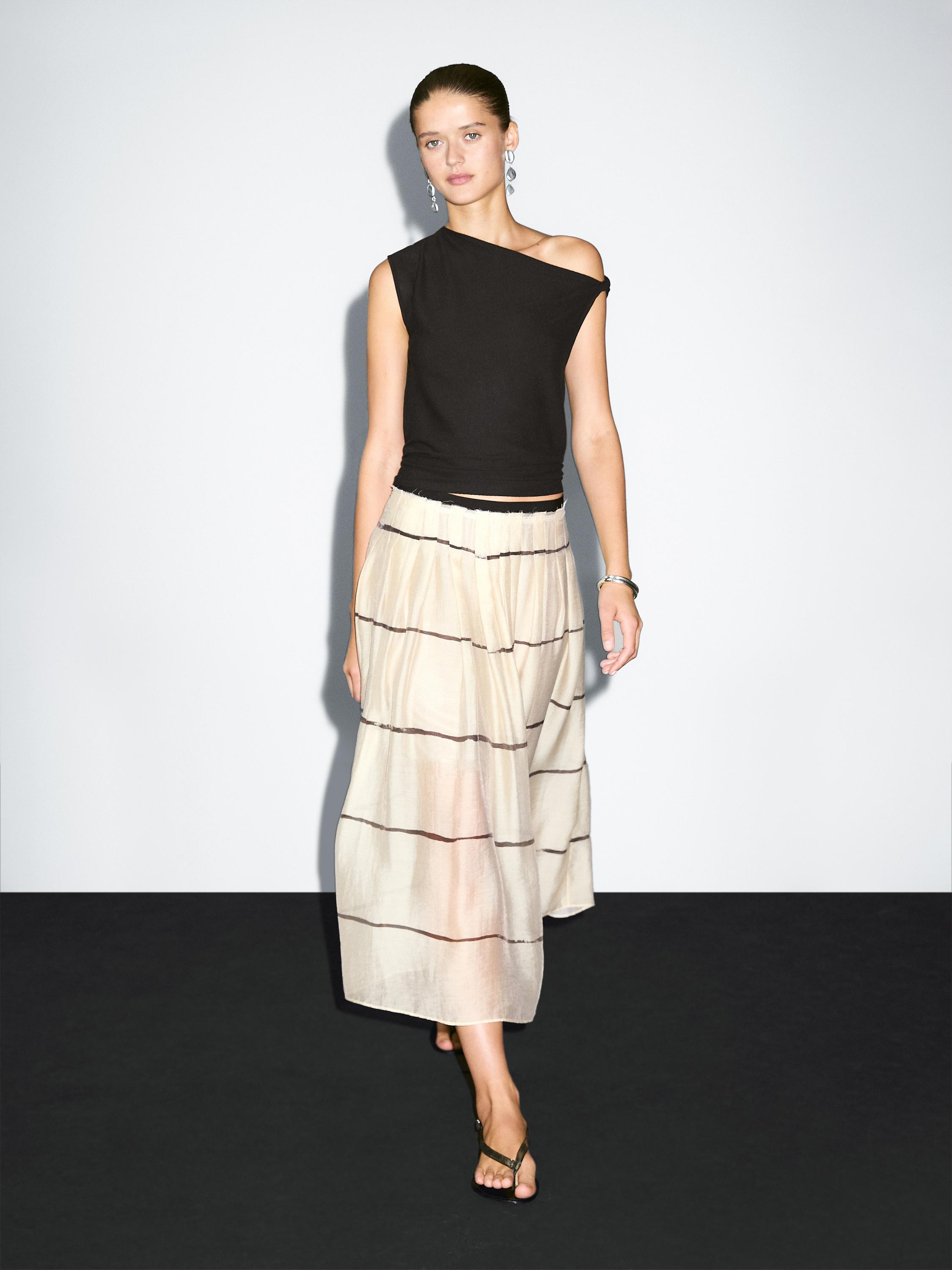 Striped flowing midi skirt