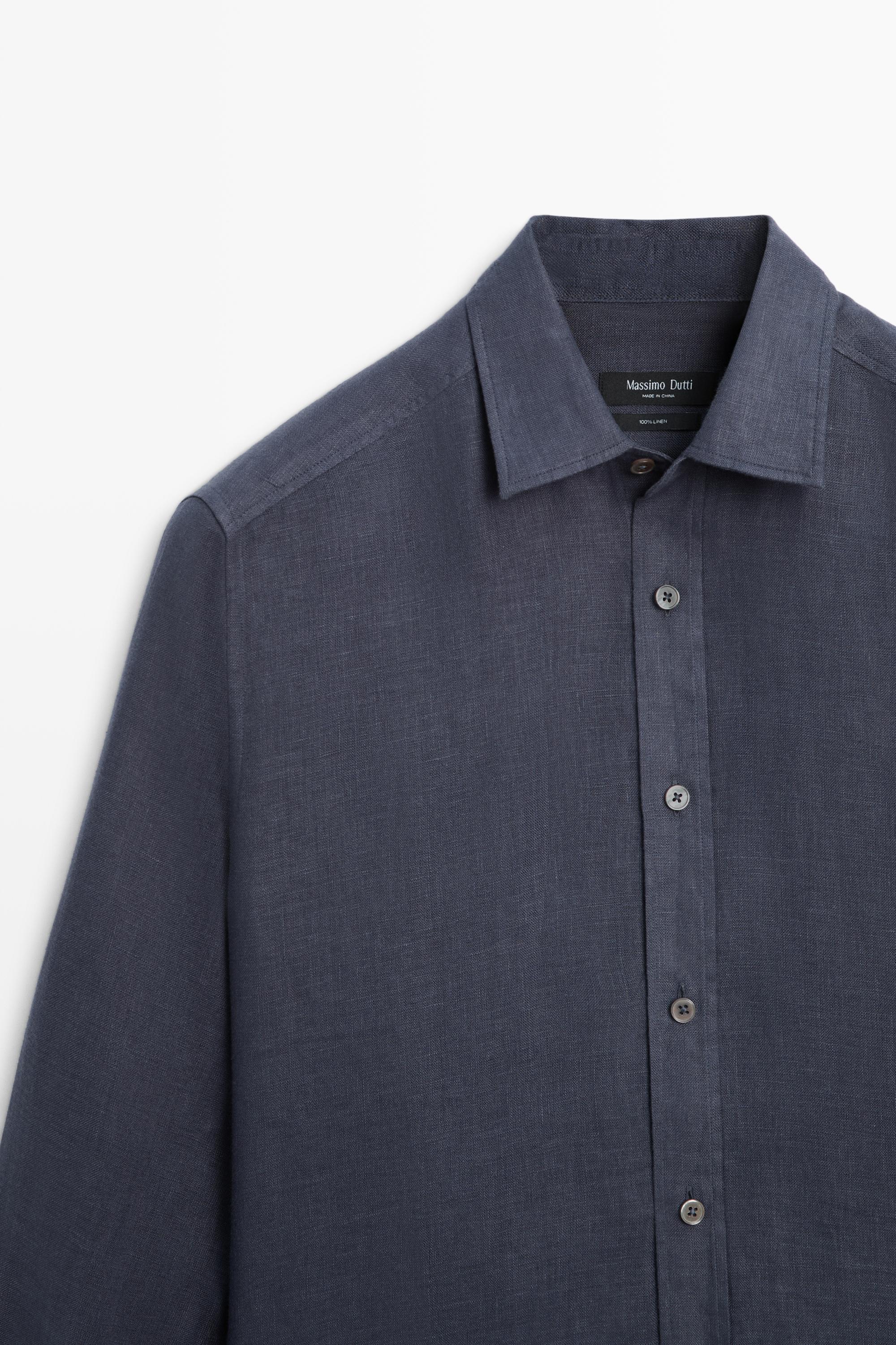 100% linen regular fit shirt — INK BLUE