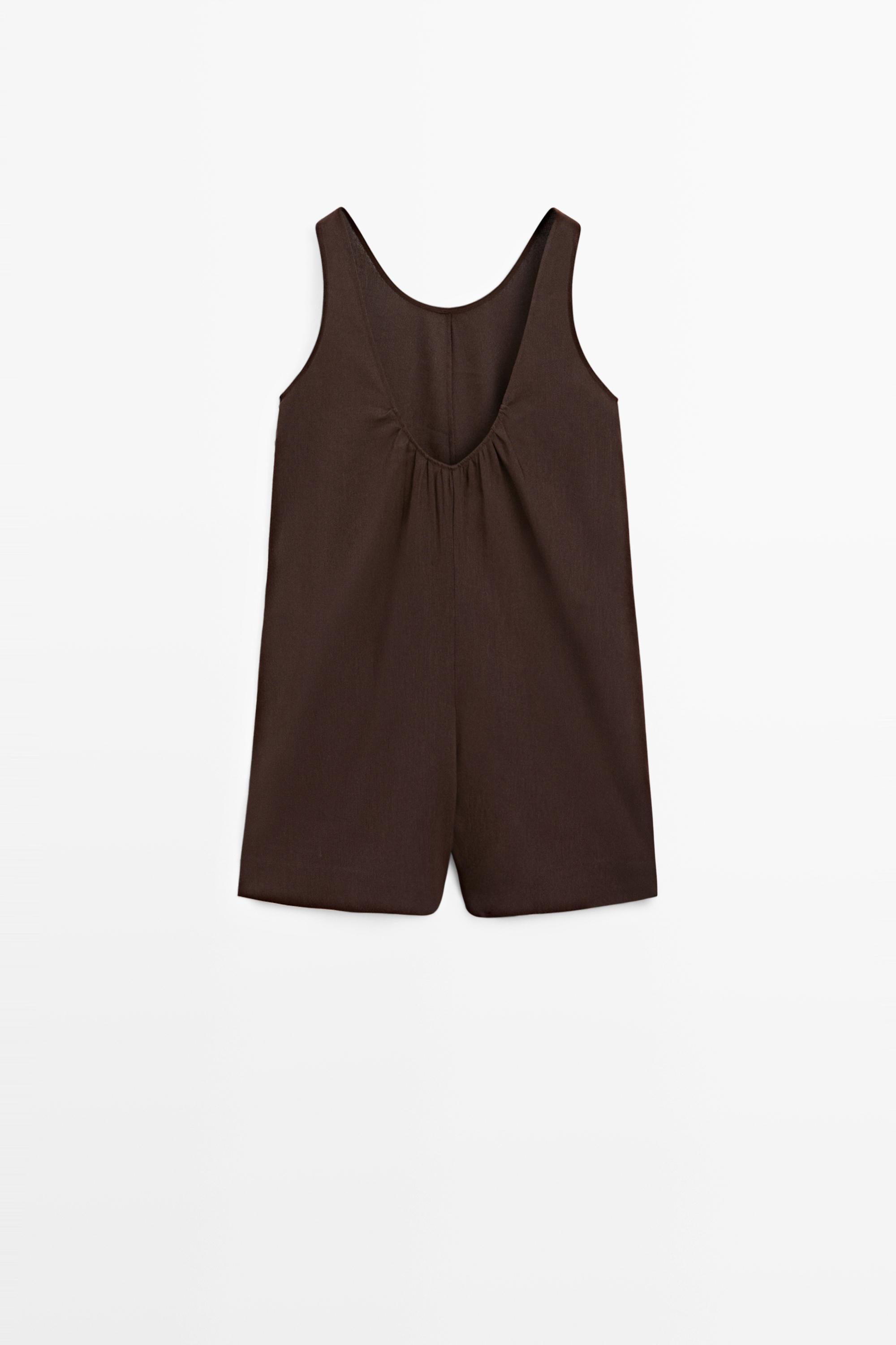 Flowing linen blend playsuit dress — Chocolate