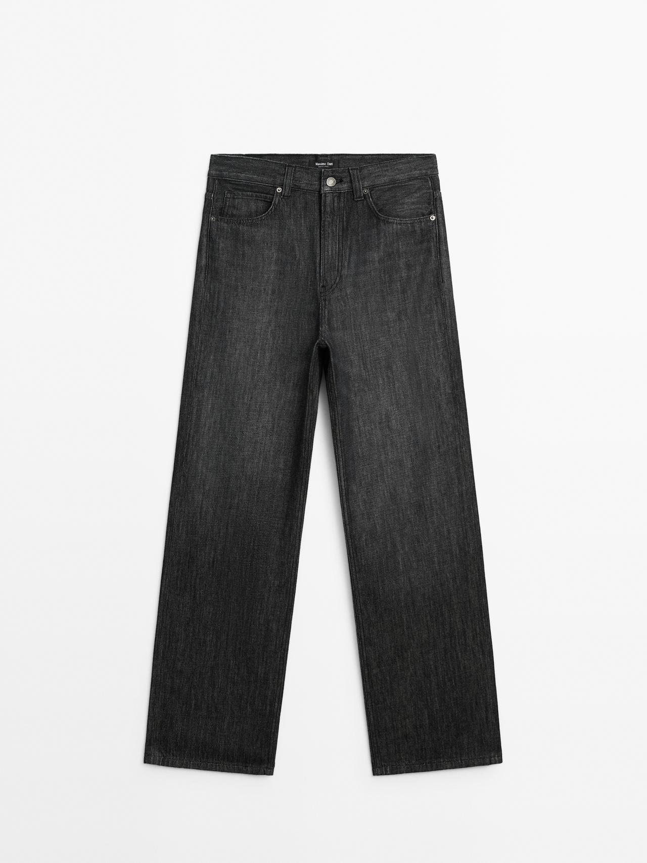 Massimo Dutti - Dame - Højtaljede Jeans Med Brede Ben - Kulgrå - 36