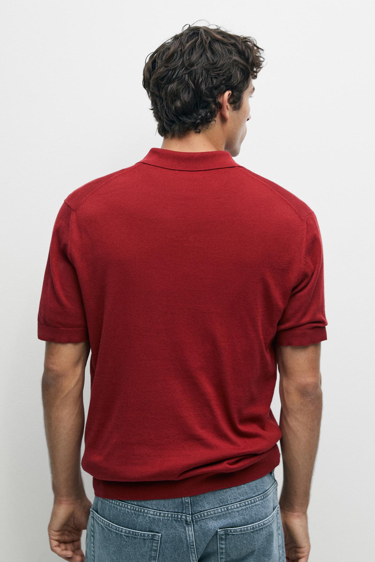 100% cotton knit short sleeve polo shirt — DARK PINK