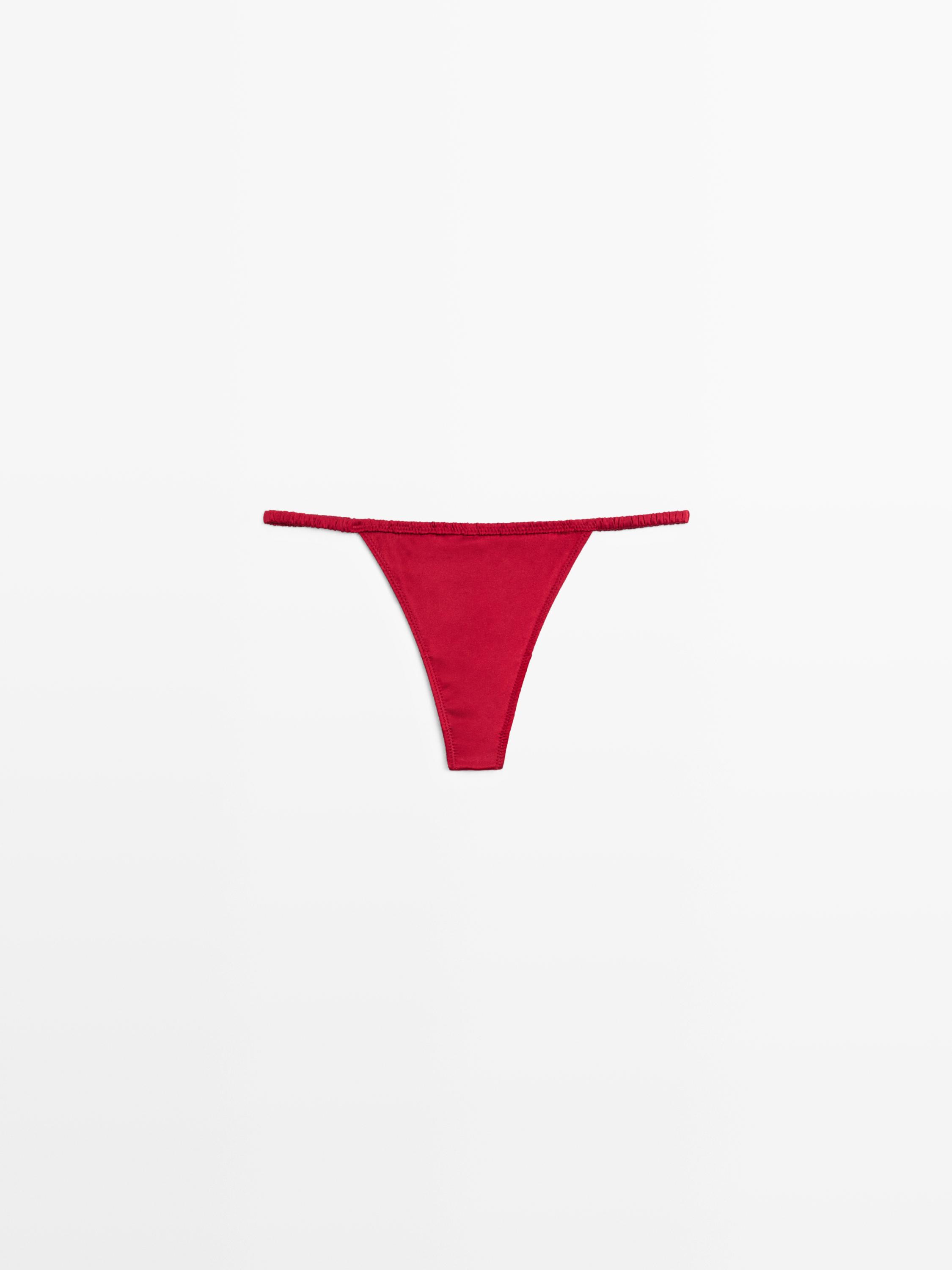 Silk thong with lace detail — RED