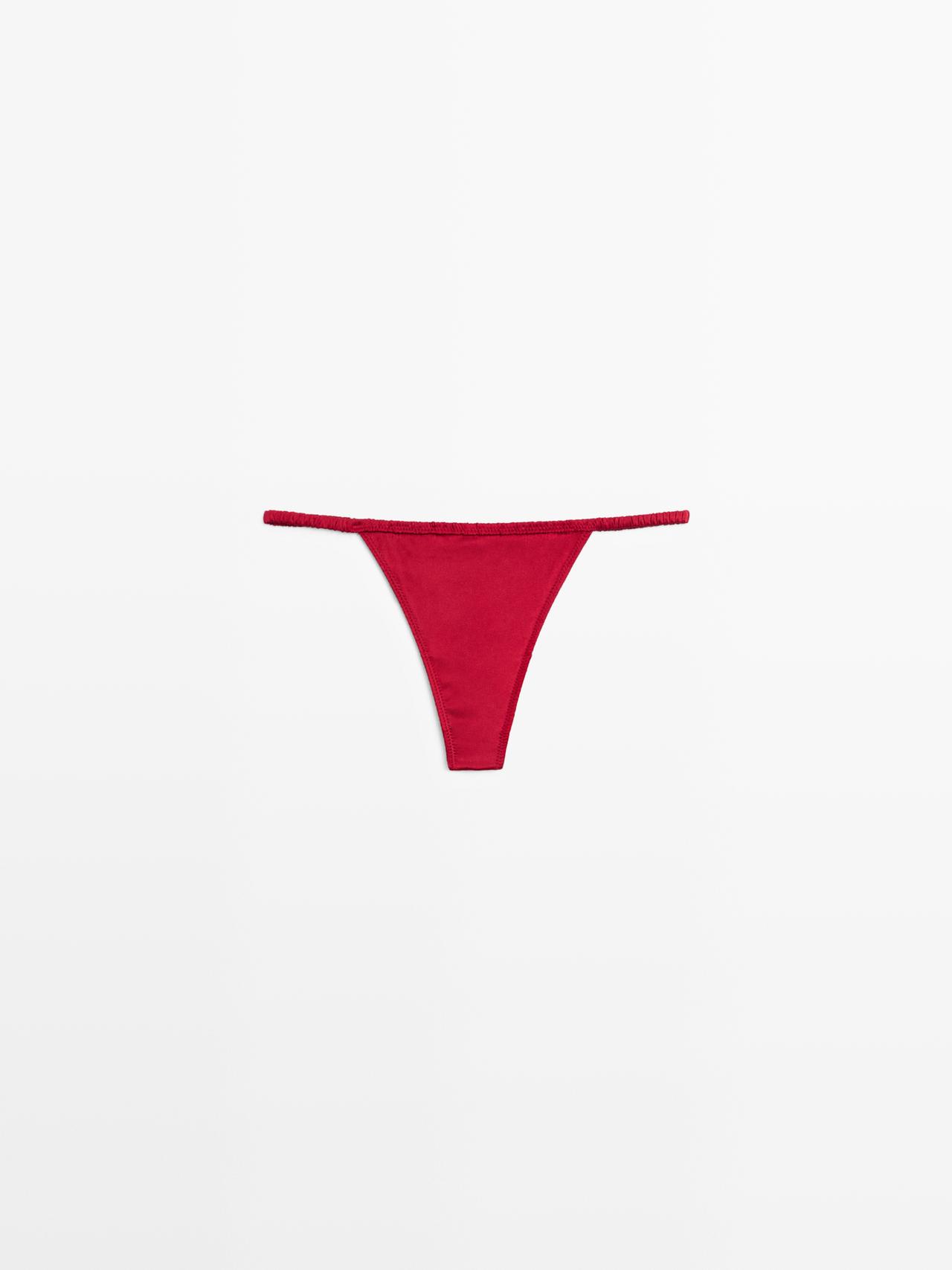 Silk thong with lace detail — RED