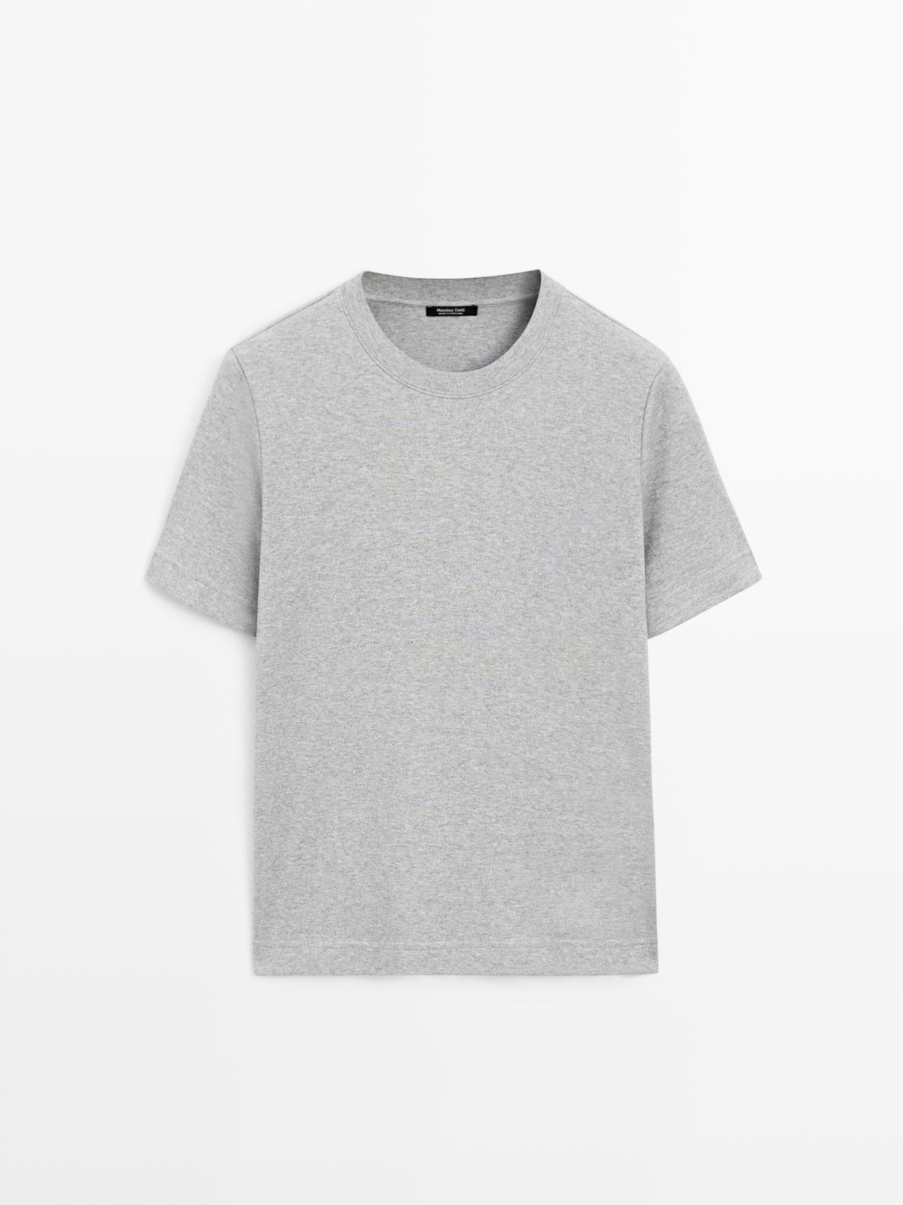 Massimo Dutti - Dame - T-Shirt I 100 % Bomuld Med Rund Hals Og Interlock - Mellemgrå - M