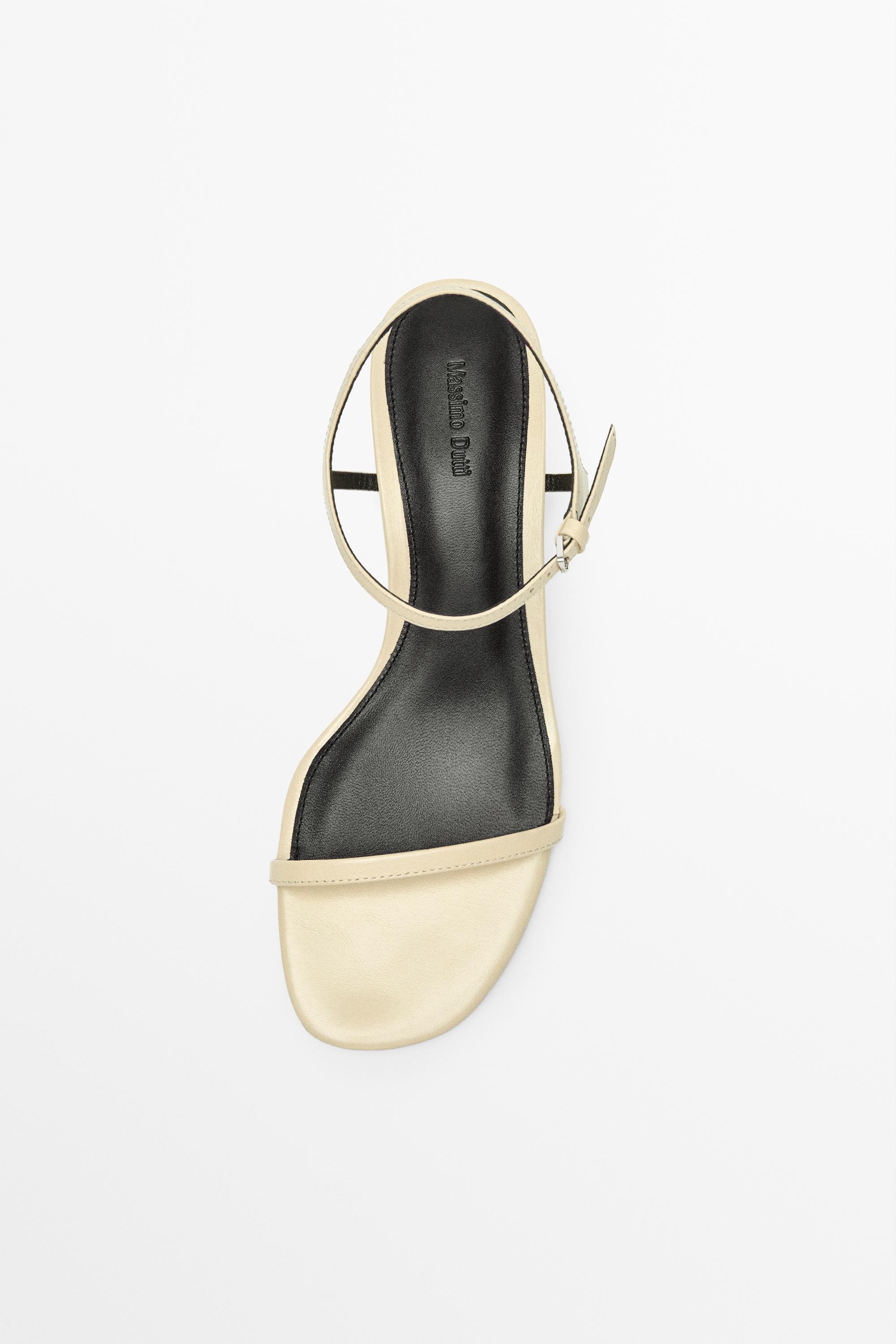 Strappy leather mid-wedge sandals — Vanilla