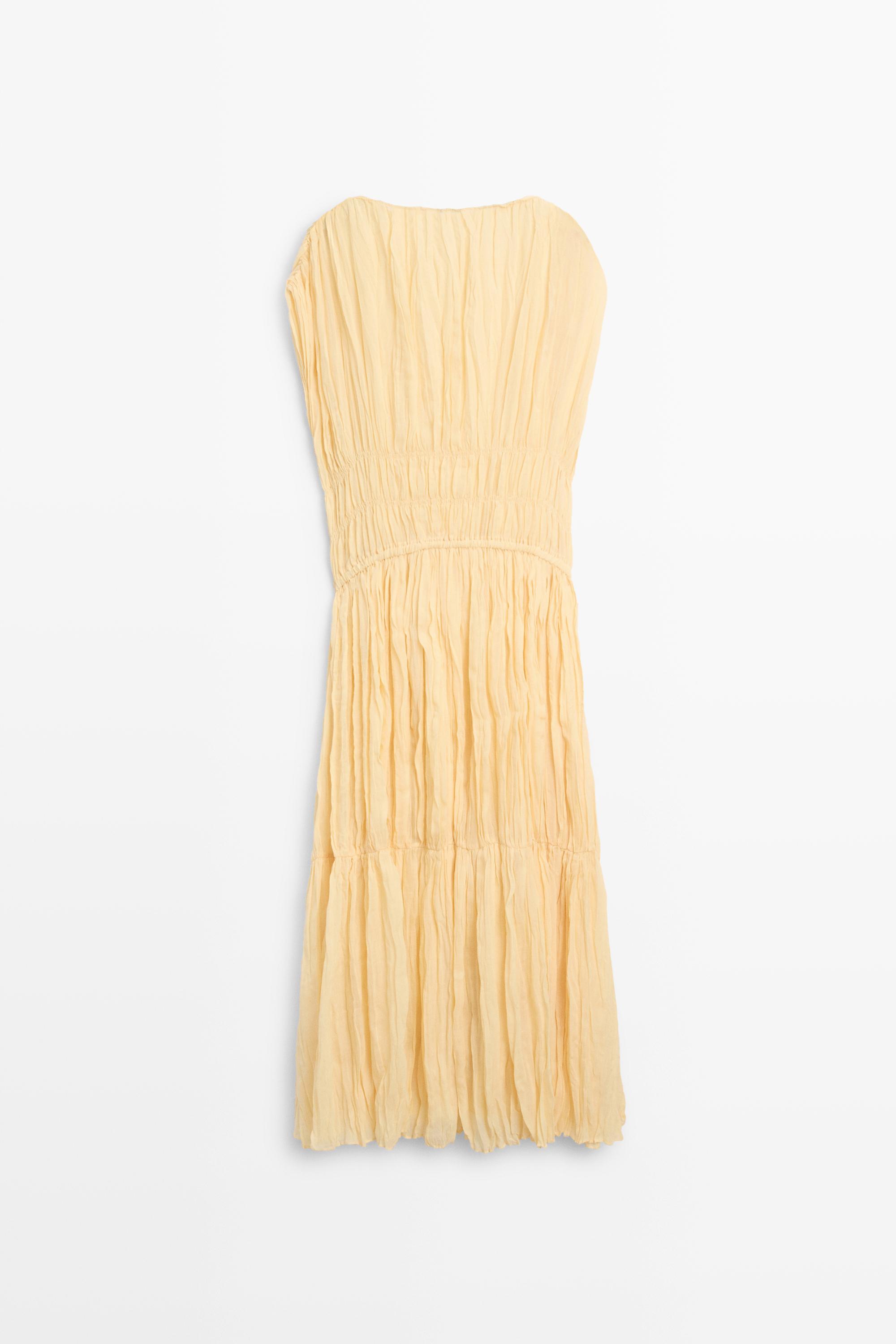 Flowing gathered midi dress — YELLOW