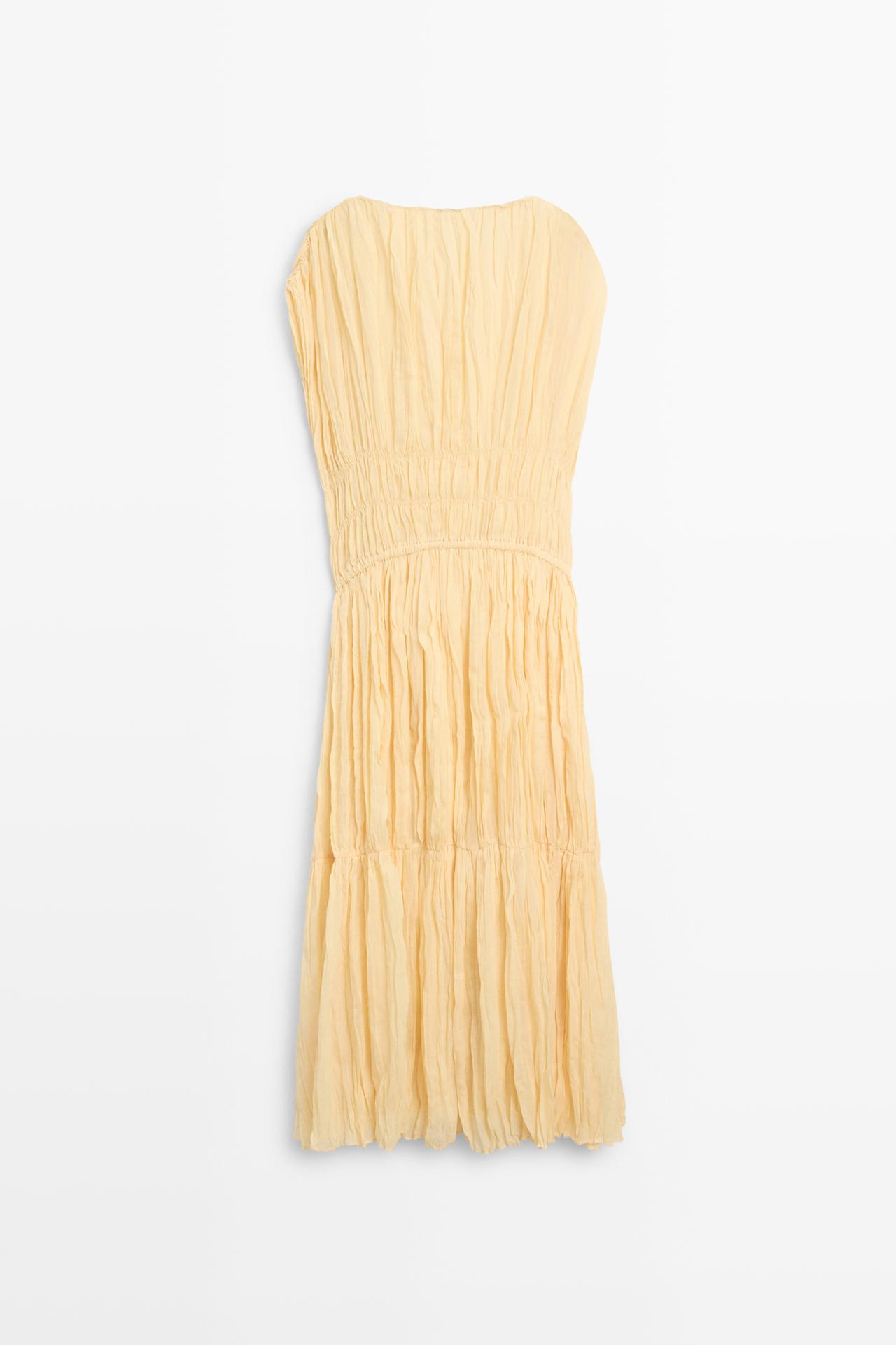 Flowing gathered midi dress — YELLOW