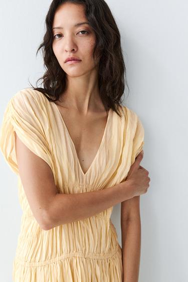 Flowing gathered midi dress — YELLOW 3