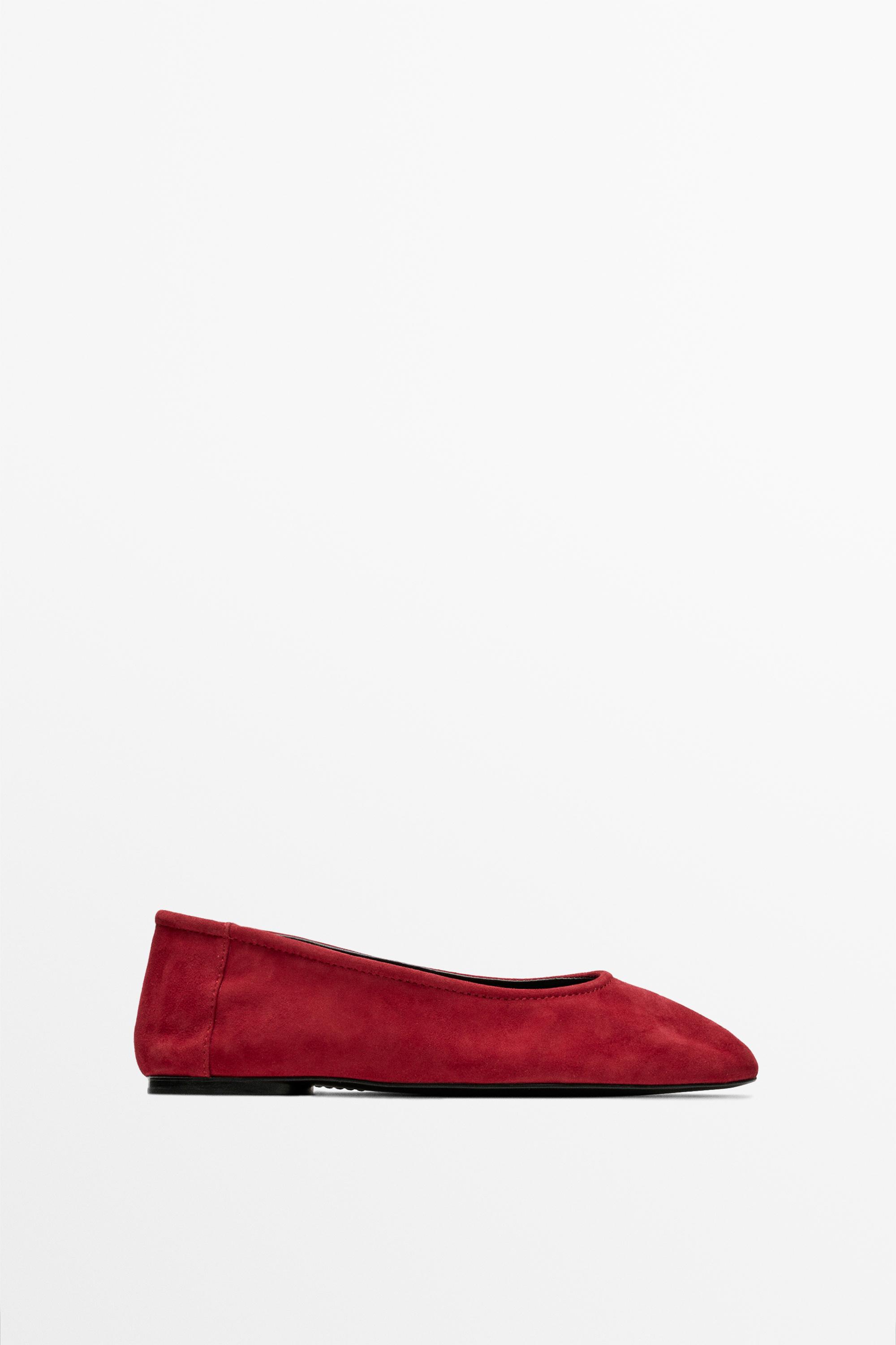 Suede ballerinas with round toe — RED