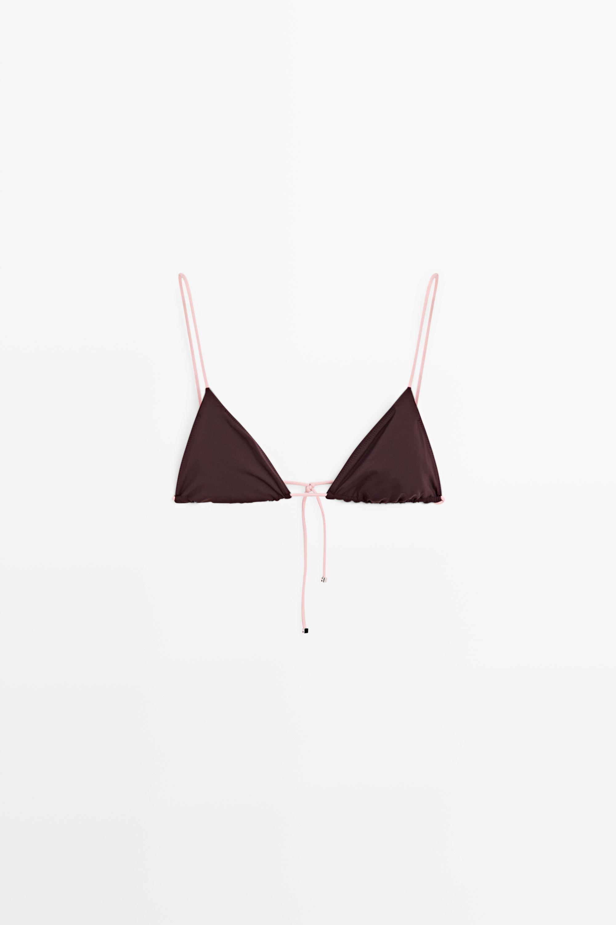 Contrast tie triangle bikini top — PALE PINK