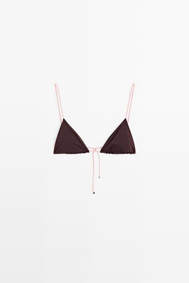 Contrast tie triangle bikini top — PALE PINK 2