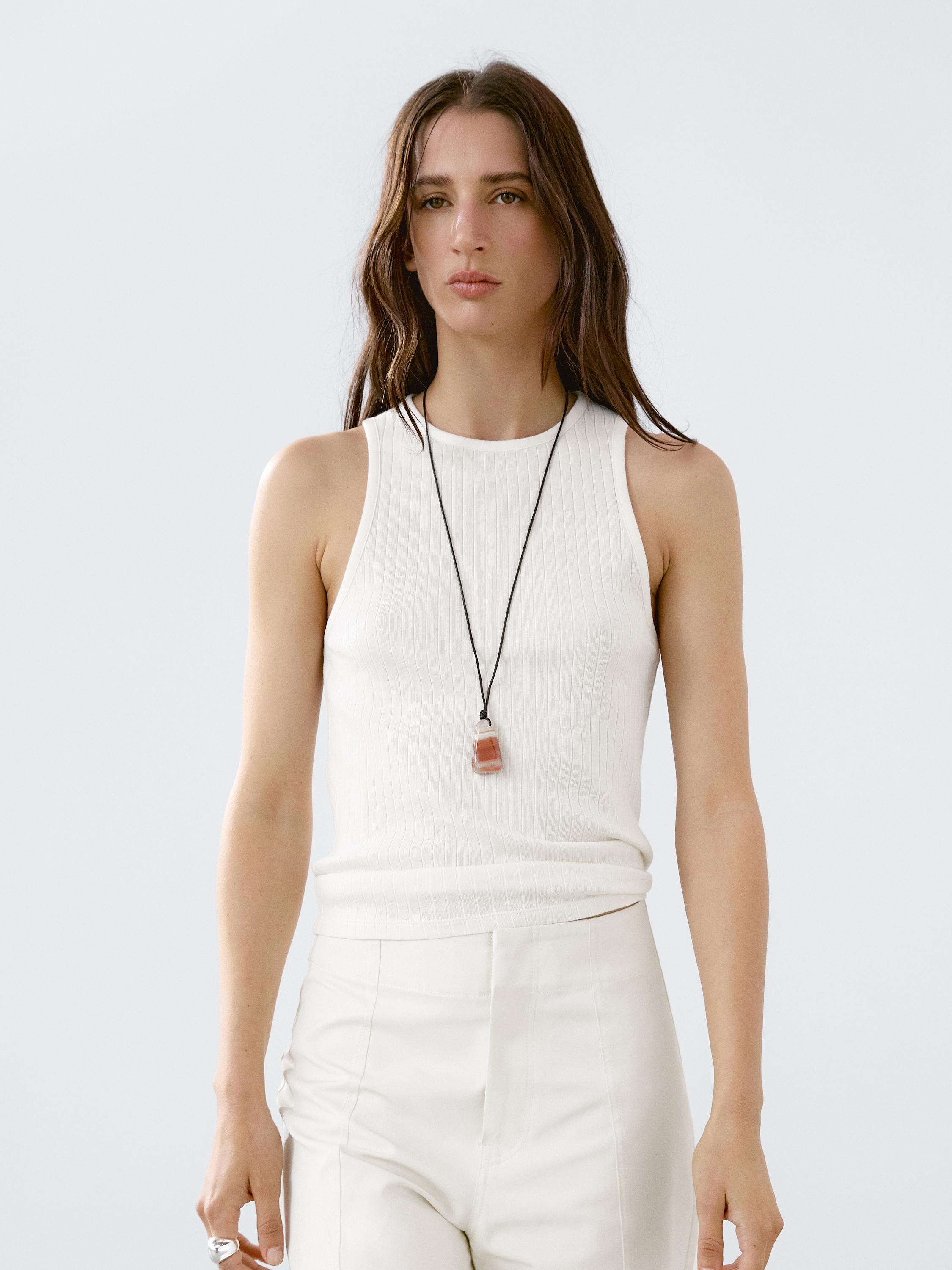 Ribbed knit halter neck top