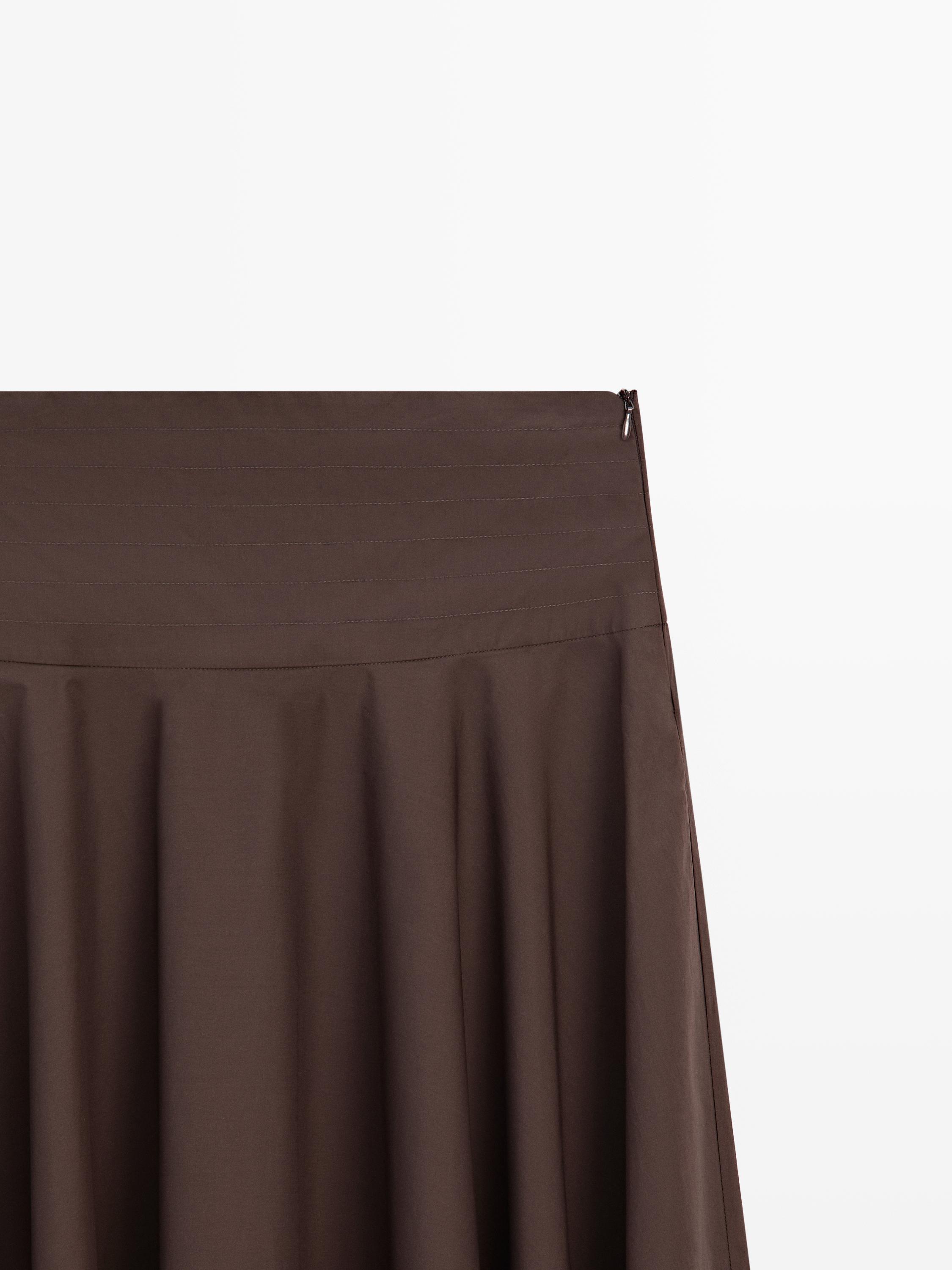 Midi skirt with sash belt and seam details — BROWN