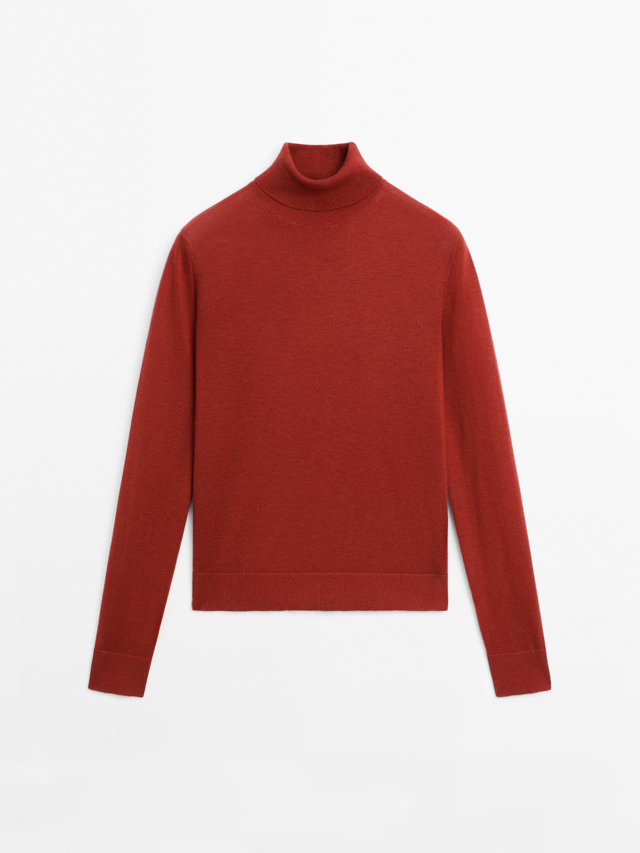 Massimo Dutti - Dame - Højhalset Trøje I Uldblanding - Mørkerød - Xs