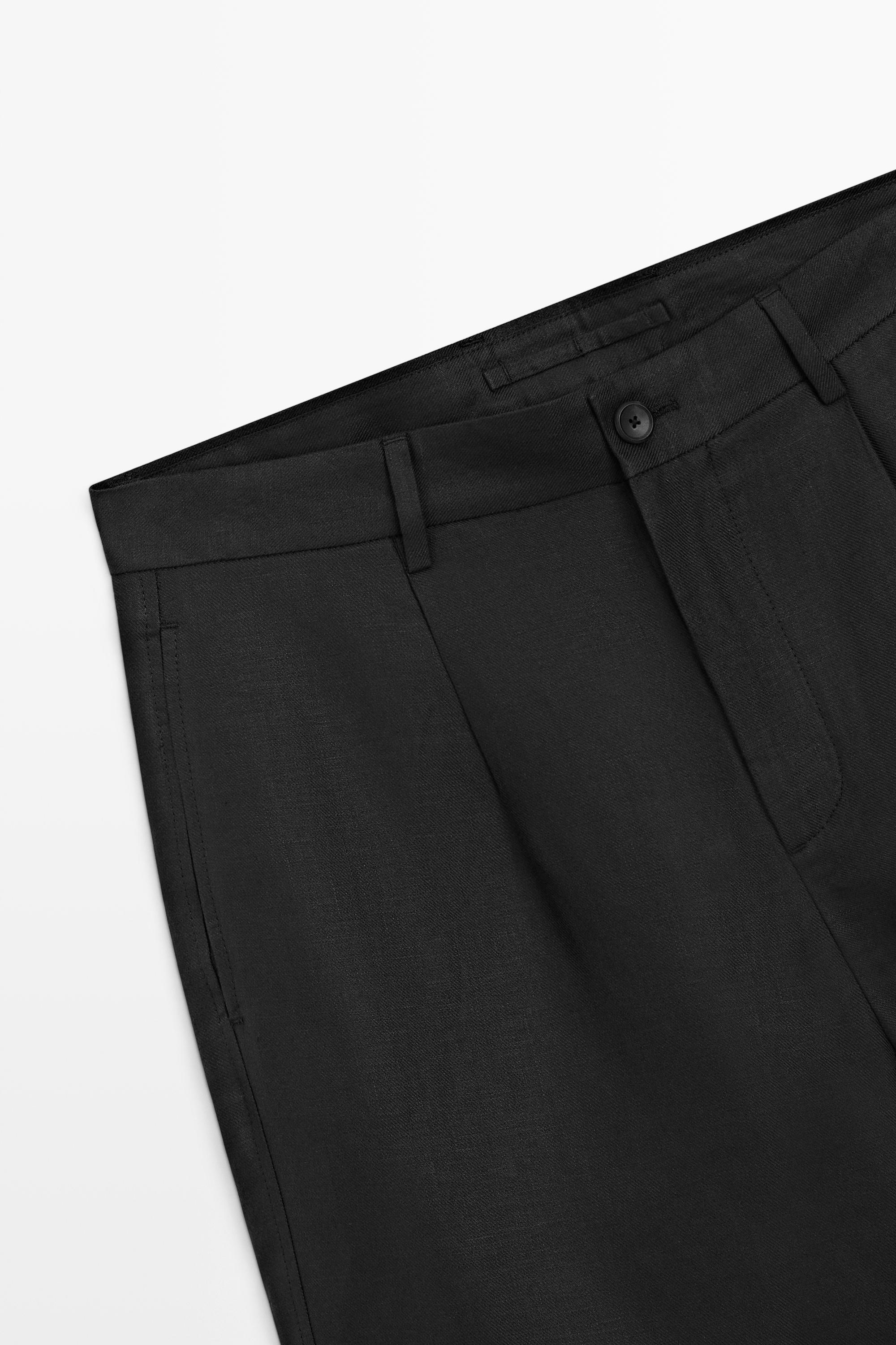 Linen Bermuda shorts with darts — BLACK