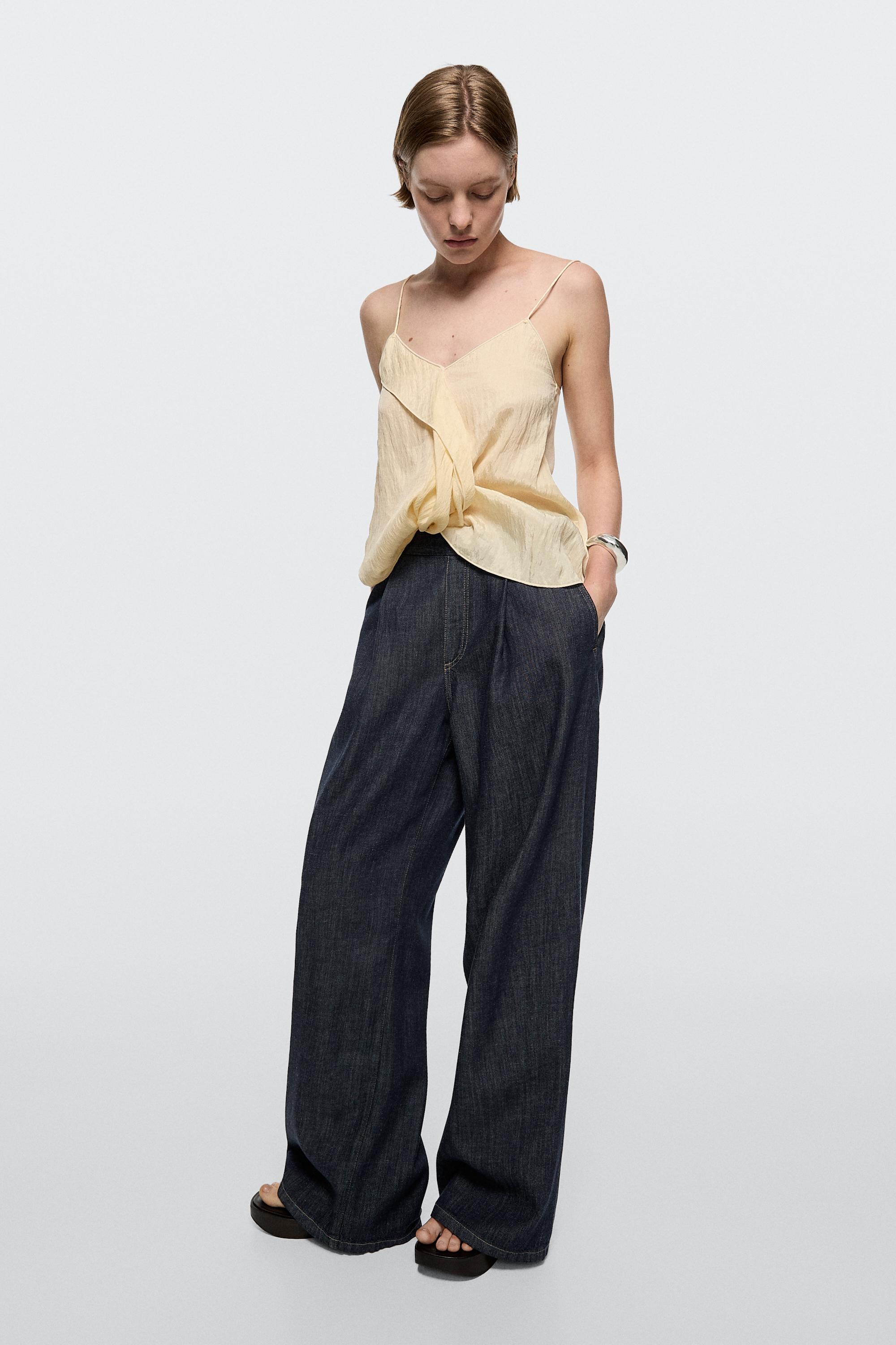 Cotton blend pleated semi-jogger pants — DARK BLUE