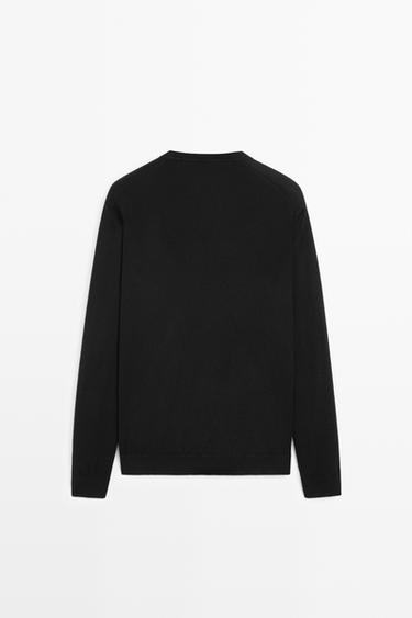 Cotton blend V-neck knit sweater — BLACK 6