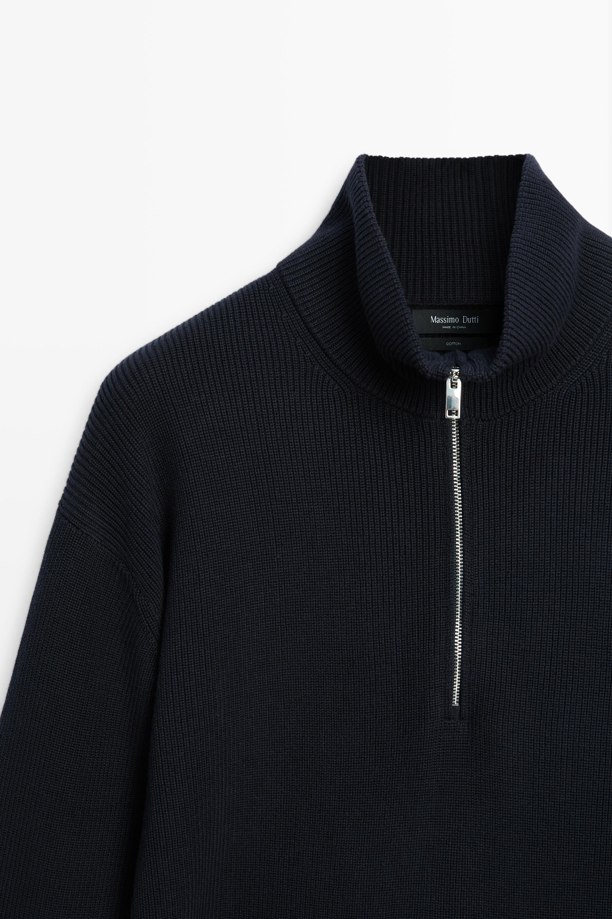 100% cotton mock neck knit sweater — NAVY BLUE