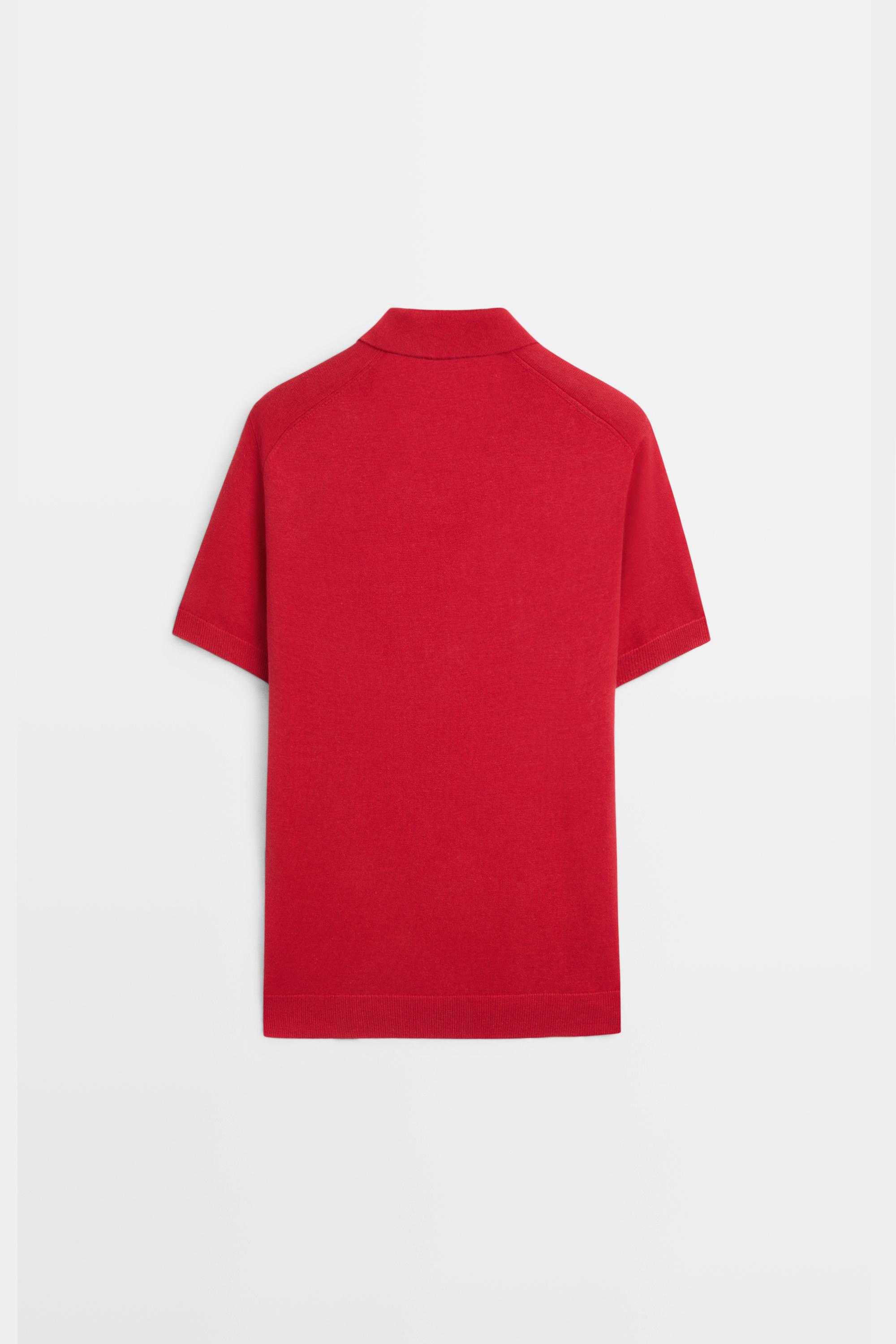 Cotton blend V-neck polo shirt — RED