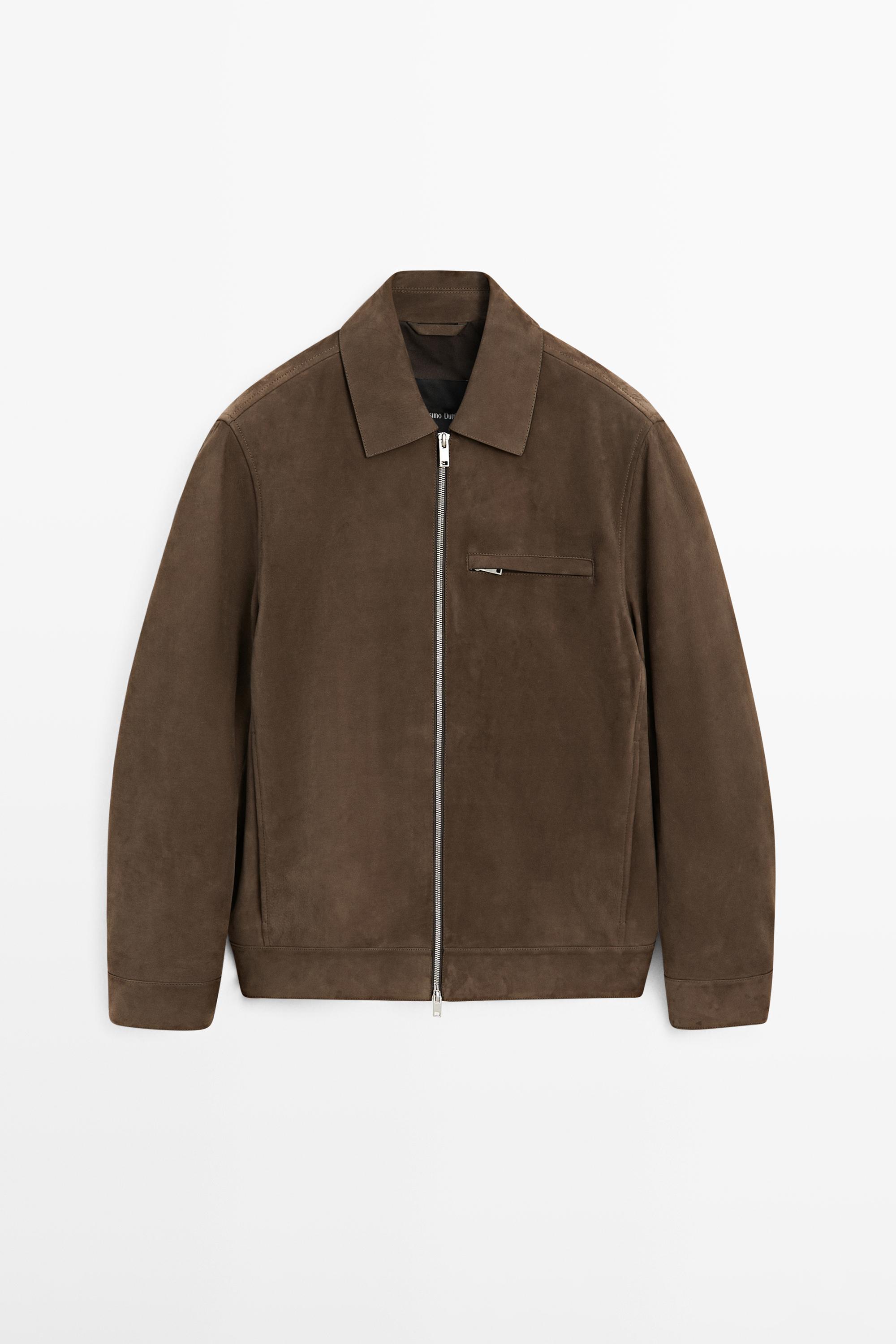 Short suede leather jacket — OLIVE