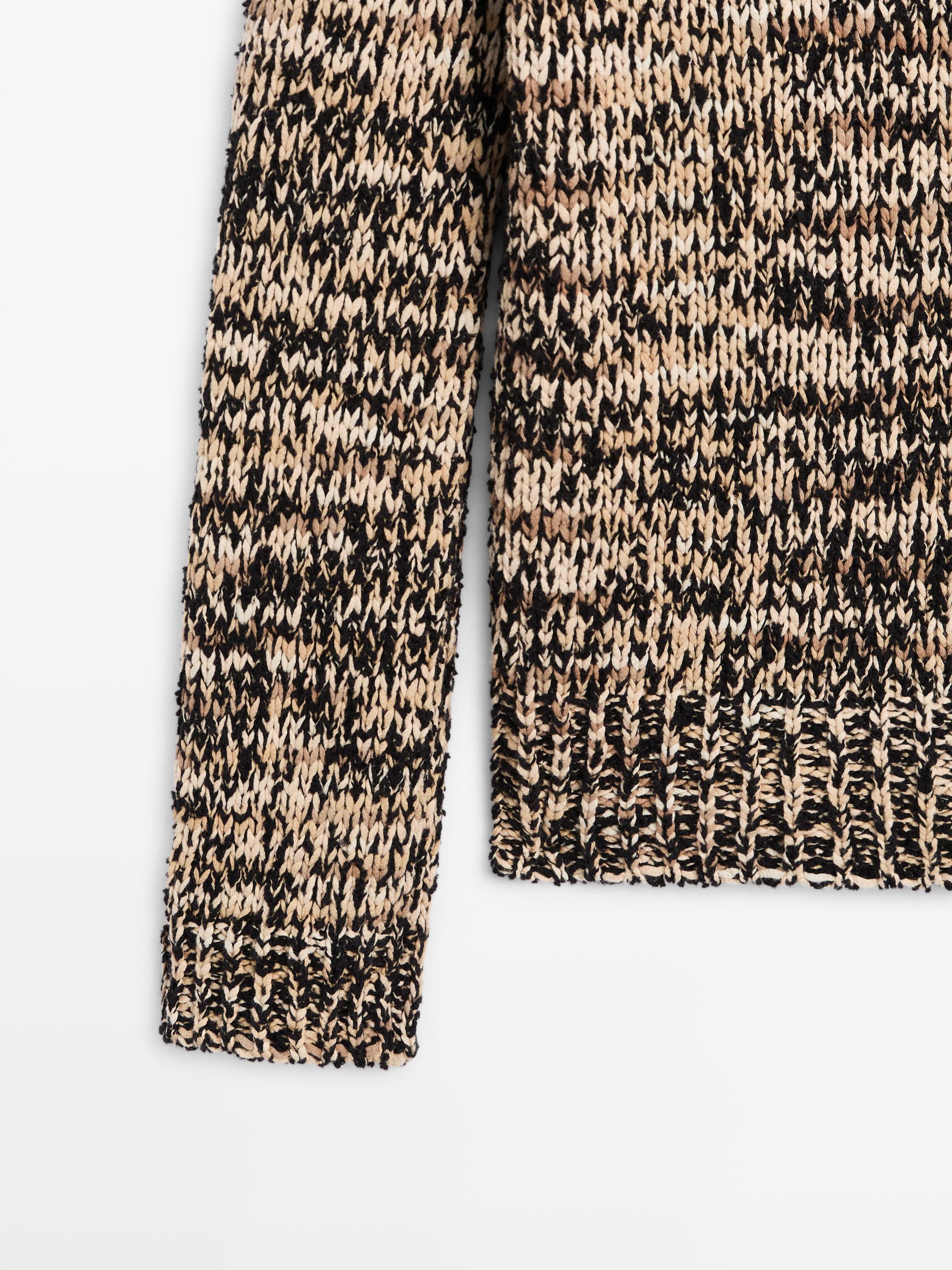 Mouliné cotton blend knit sweater — CAMEL