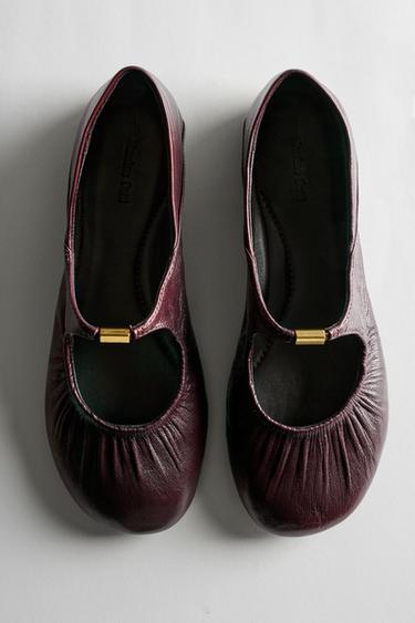 Soft leather ballet flat — BURGUNDY 1