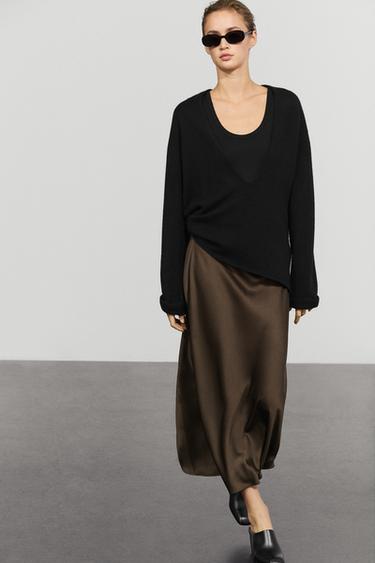 Flowing satin skirt — BROWN 5