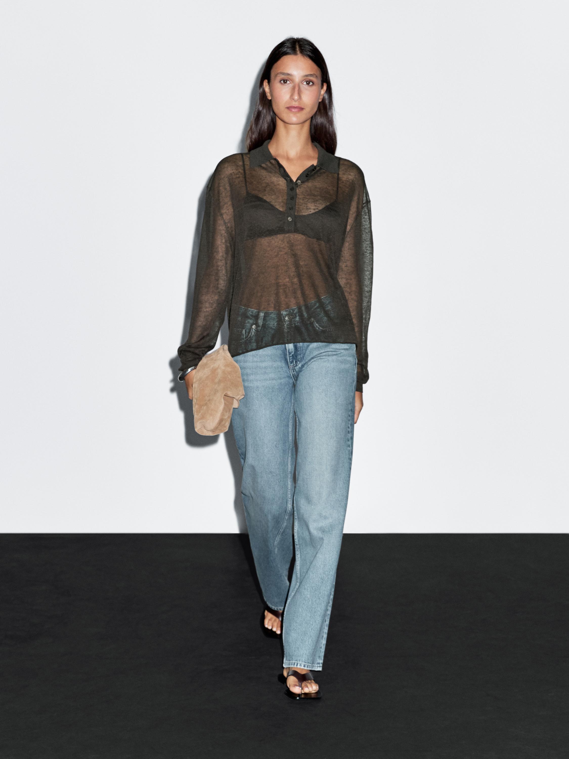 Linen blend semi-sheer knit sweater