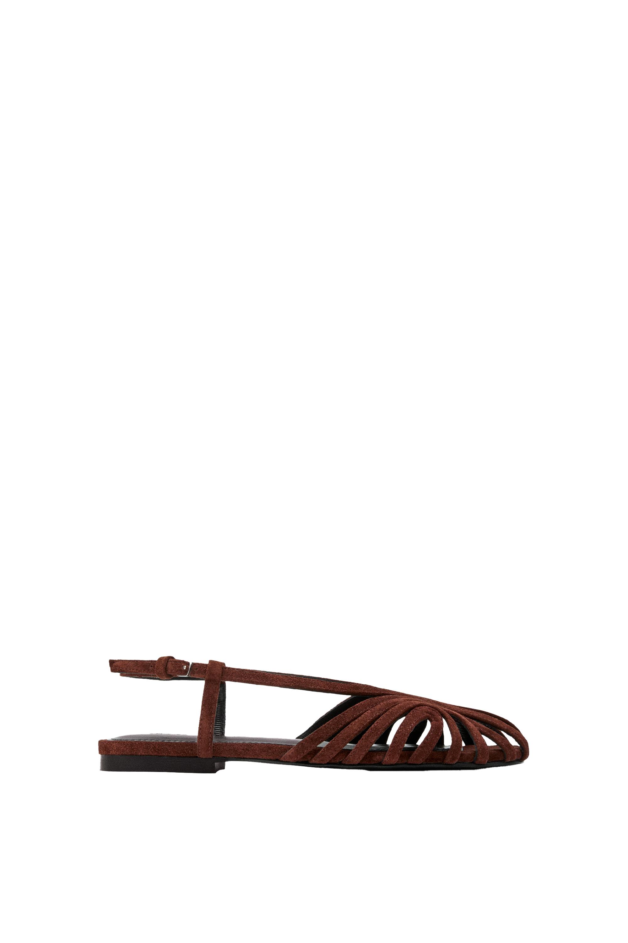 Split suede leather cage sandals · Burgundy · Balletâ Flats