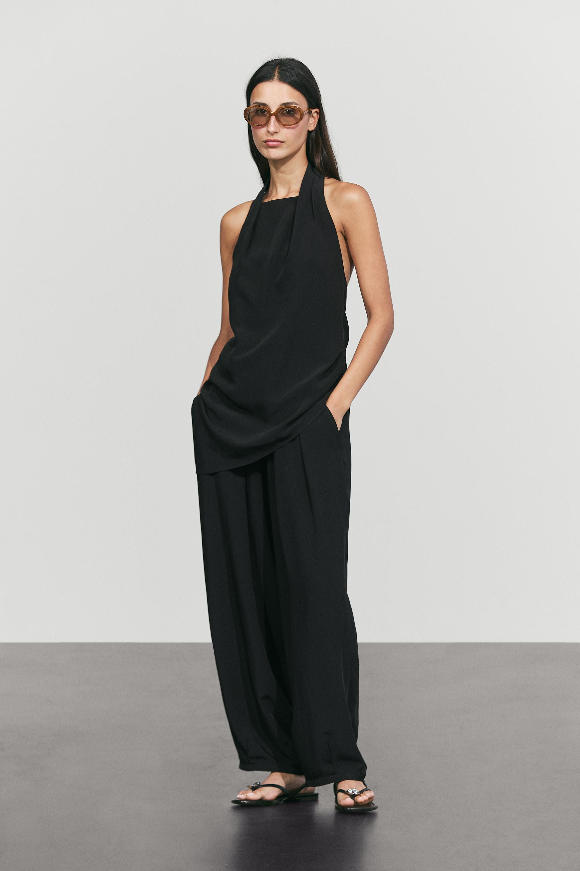 Flowing open-back top — BLACK