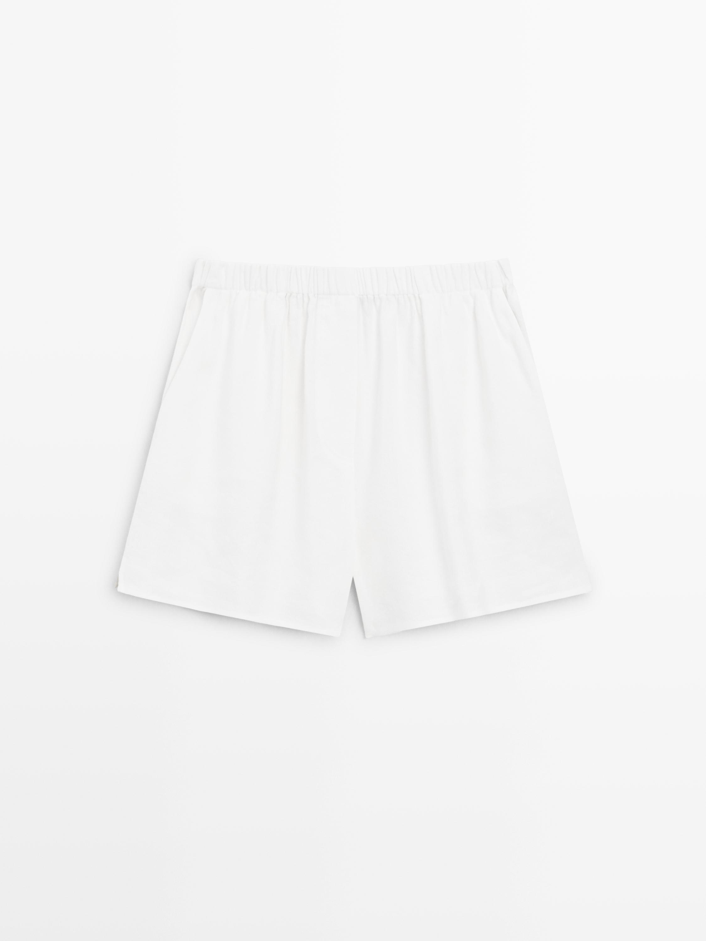 Linen blend total look short Bermuda shorts — Off white