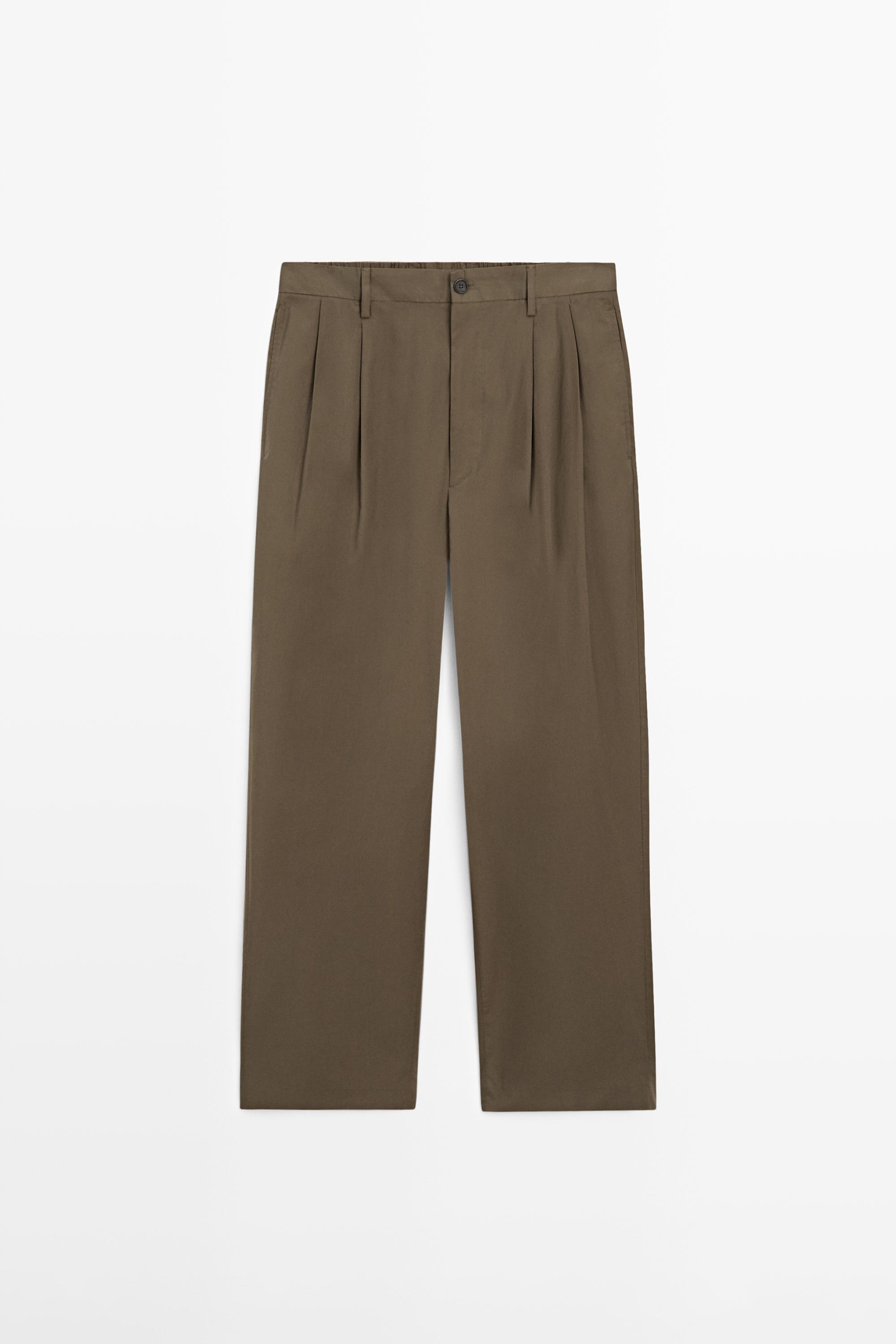 Cotton trousers with double darts — DARK GREEN