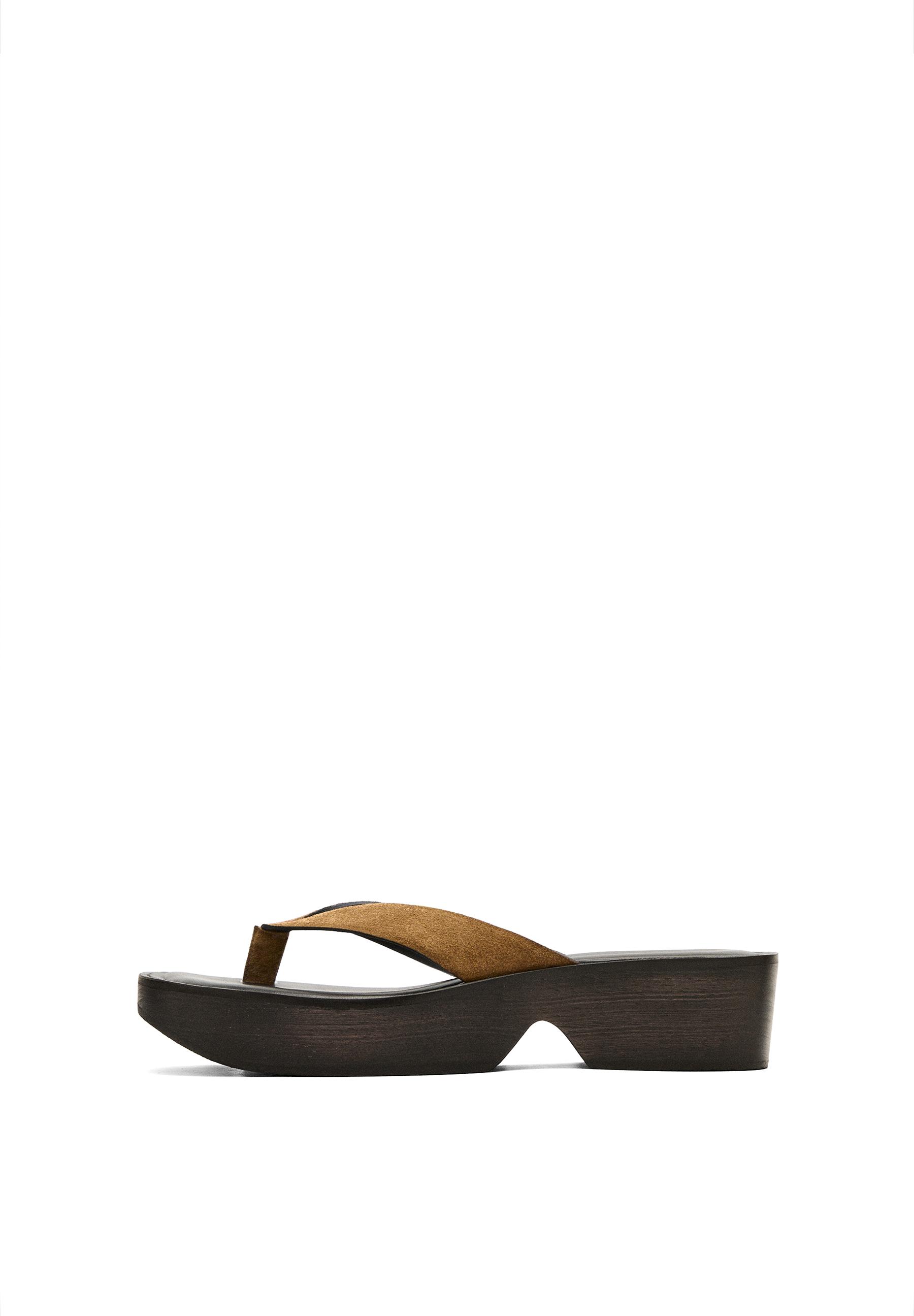 Leather wedge heel sandals — CAMEL