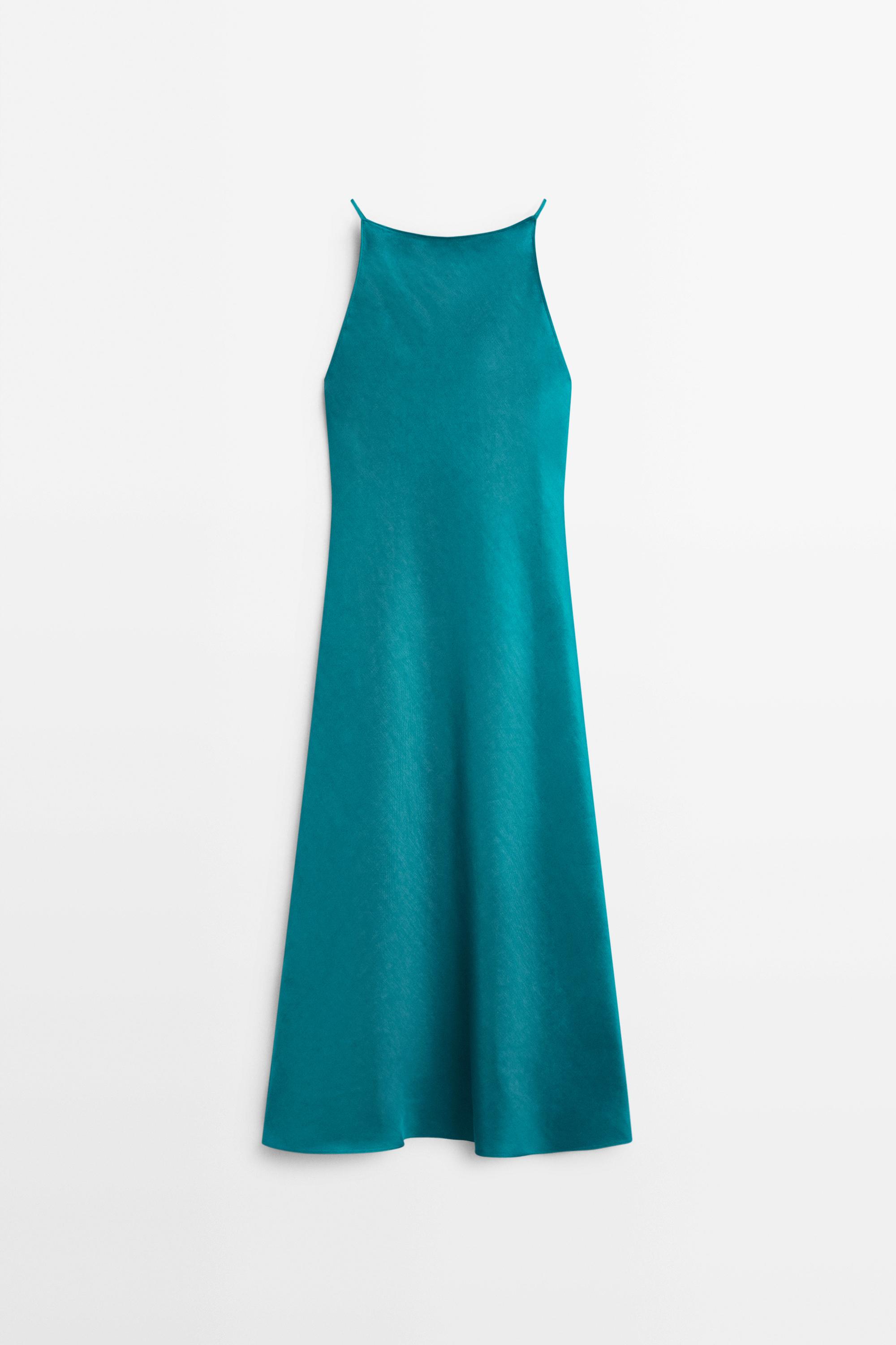 Flowing satin midi dress — BLUE