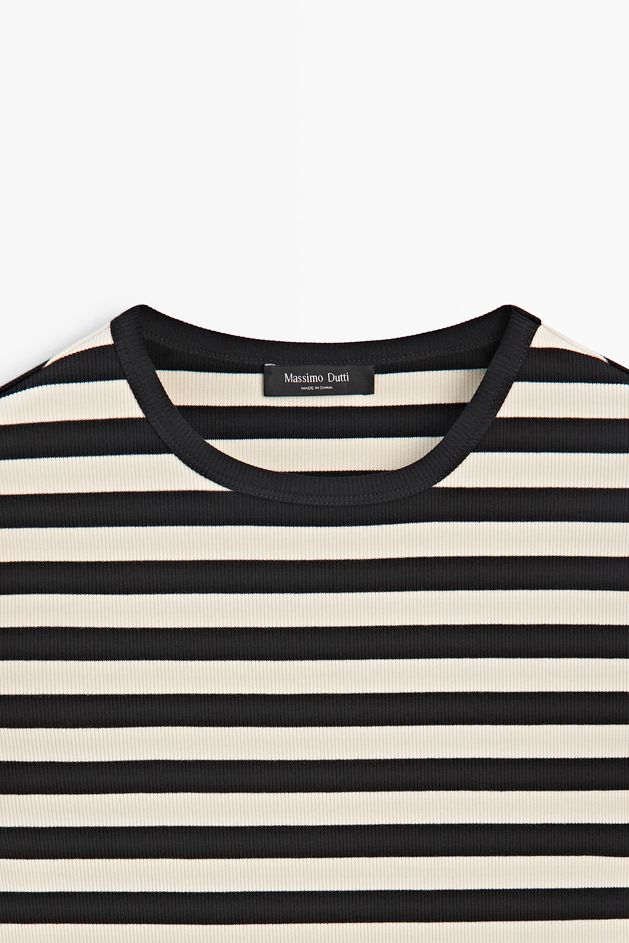 Short sleeve striped cotton blend T-shirt — BLACK