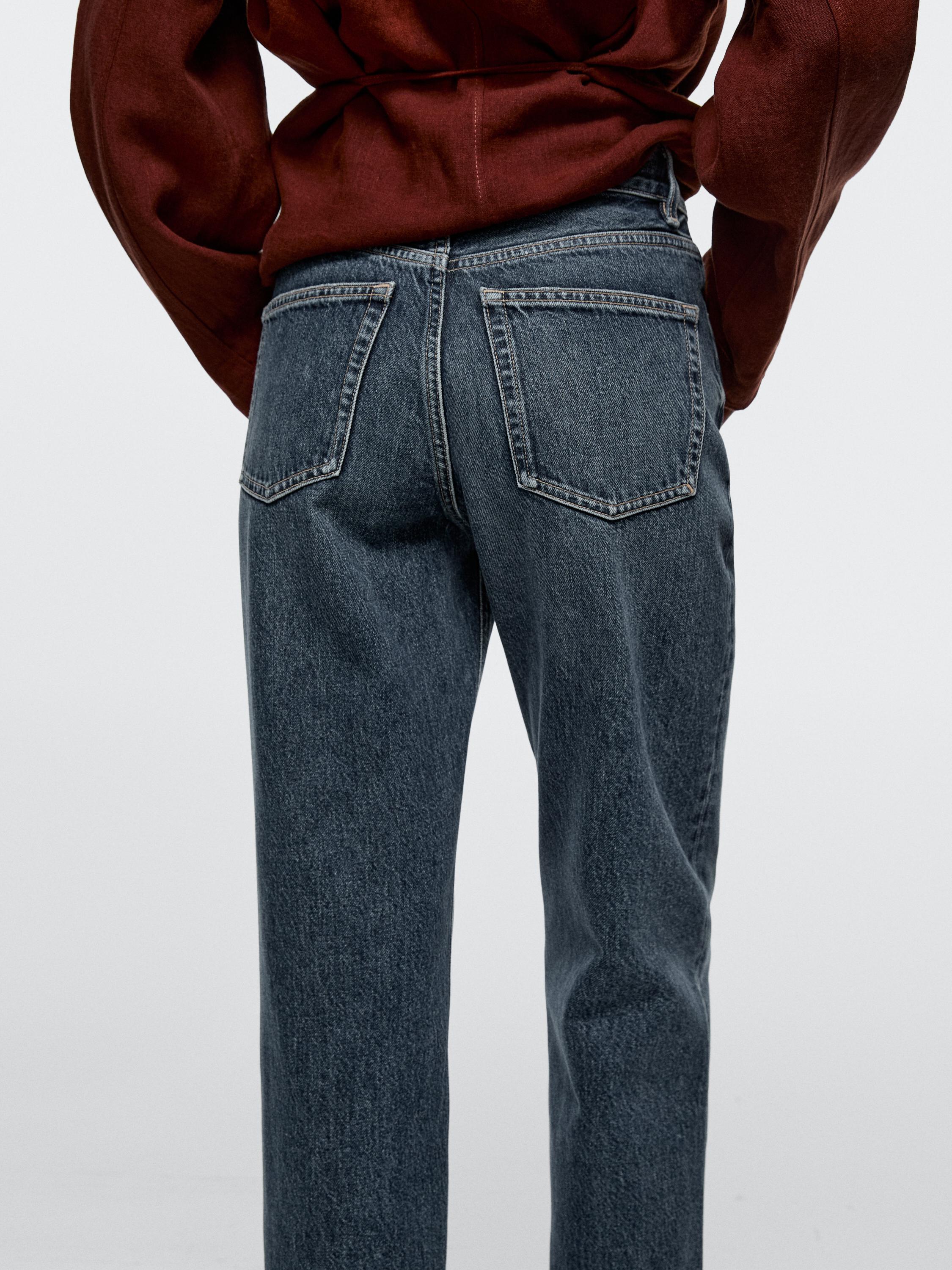 Straight-leg high-waist jeans — MEDIUM BLUE