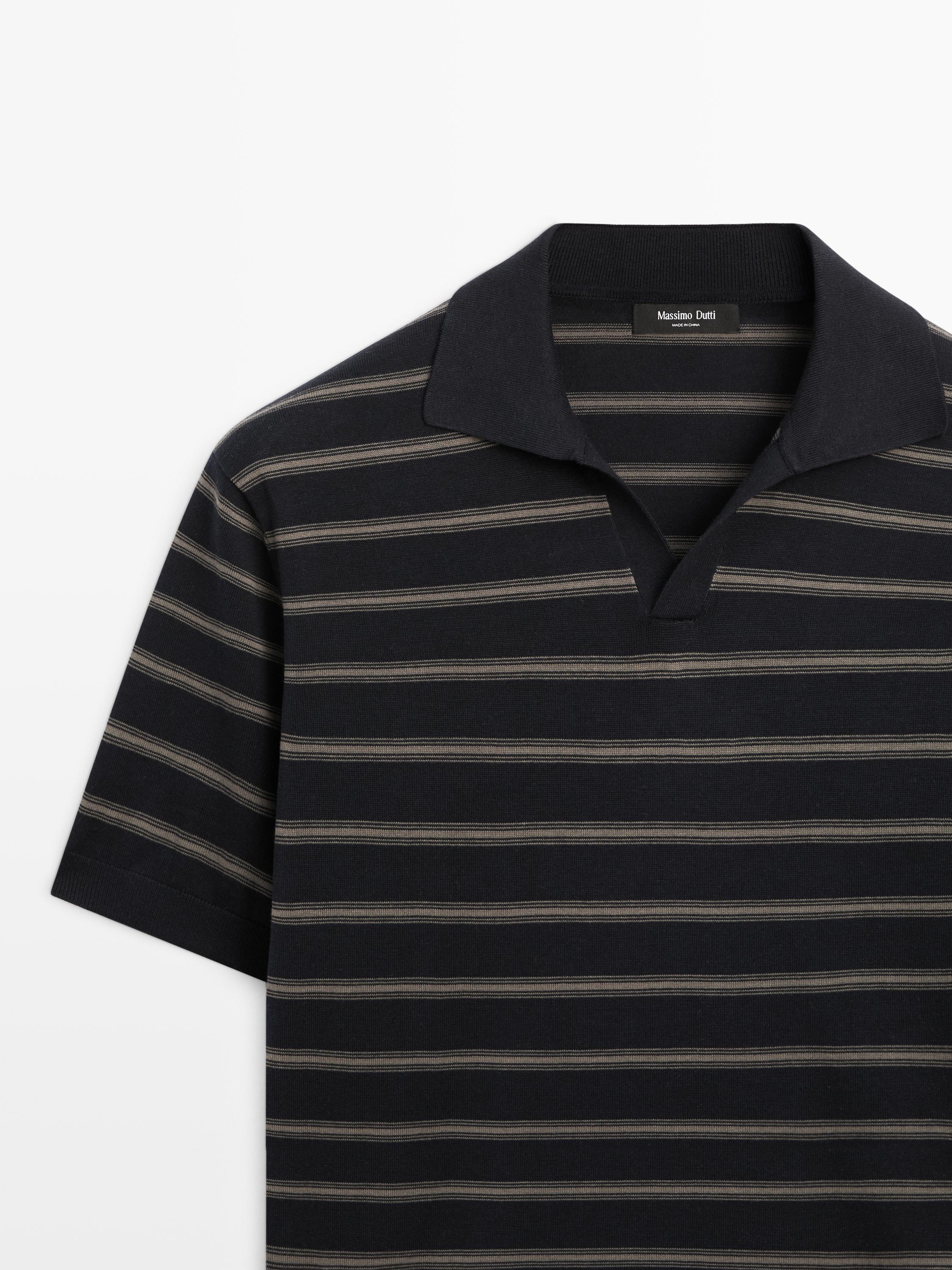 Knit polo shirt with contrast stripes — NAVY BLUE