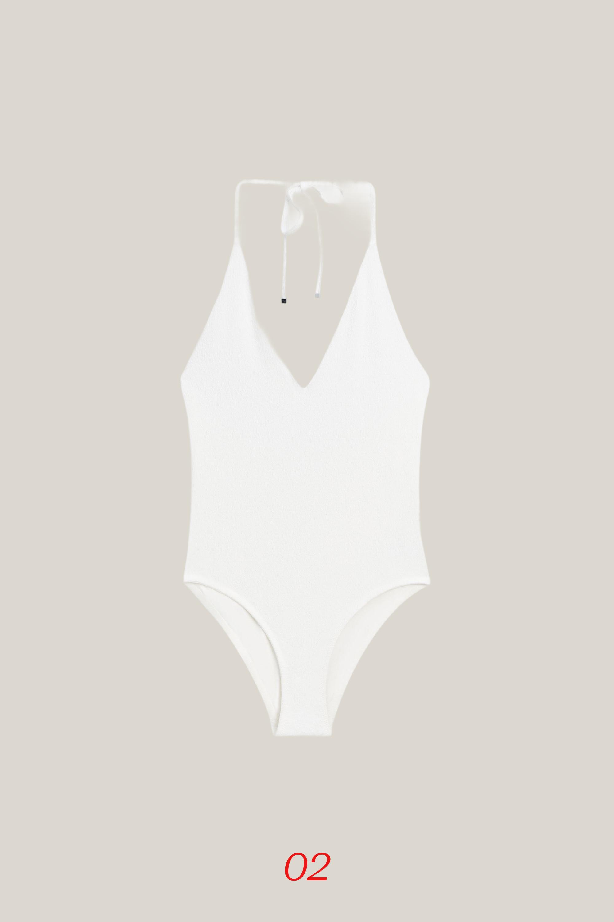 Textured V-neck swimsuit — Off white