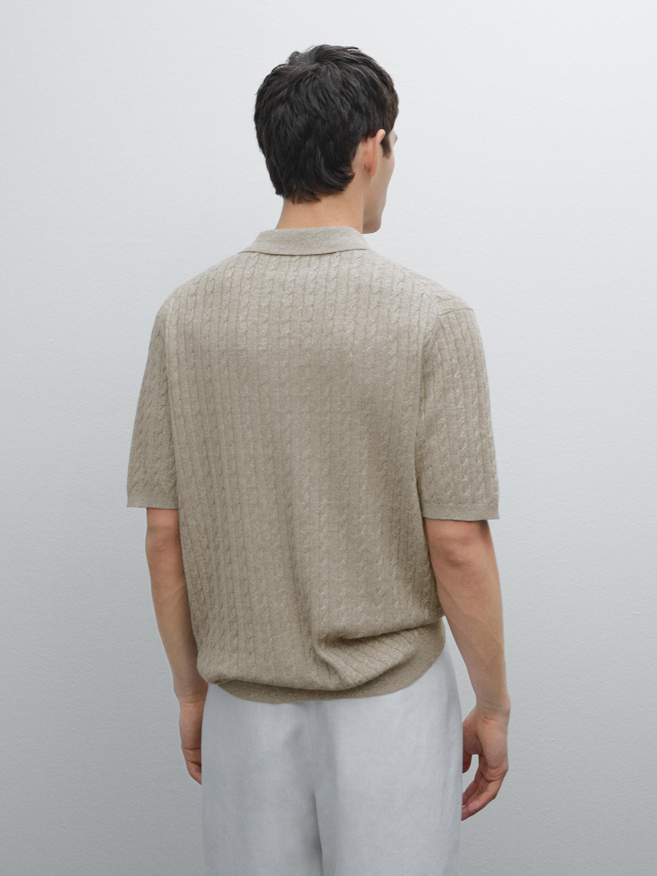 Cotton and linen blend knit polo sweater