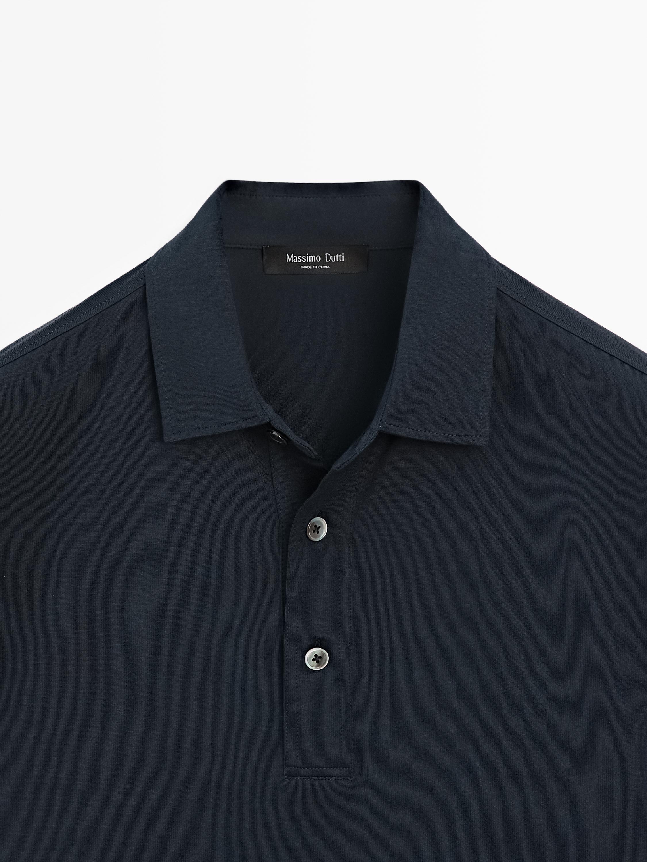 Cotton blend short sleeve polo shirt — NAVY BLUE