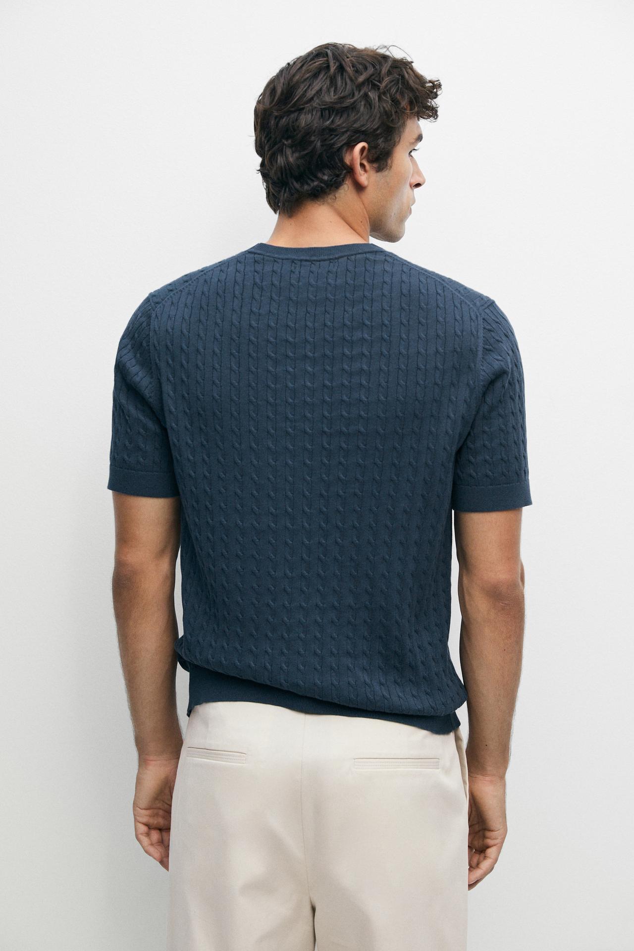 Cable-knit short sleeve sweater — DARK BLUE