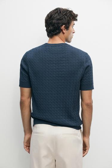 Cable-knit short sleeve sweater — DARK BLUE 5