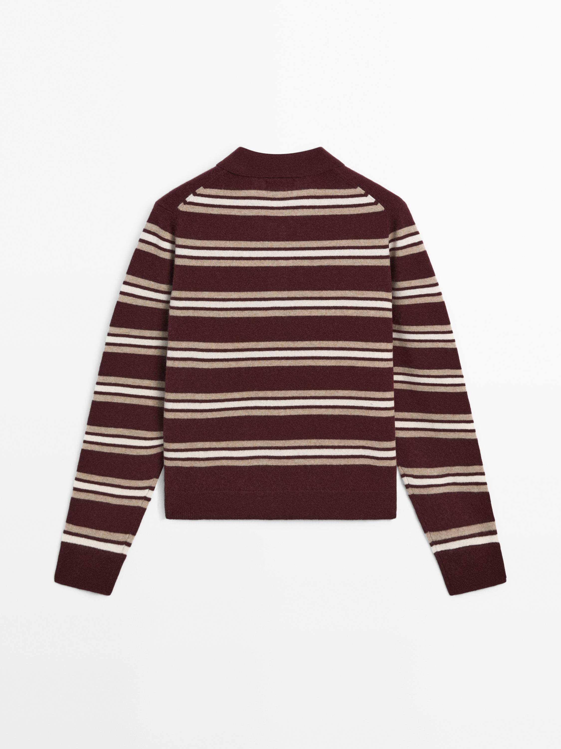 100% cashmere striped knit polo sweater