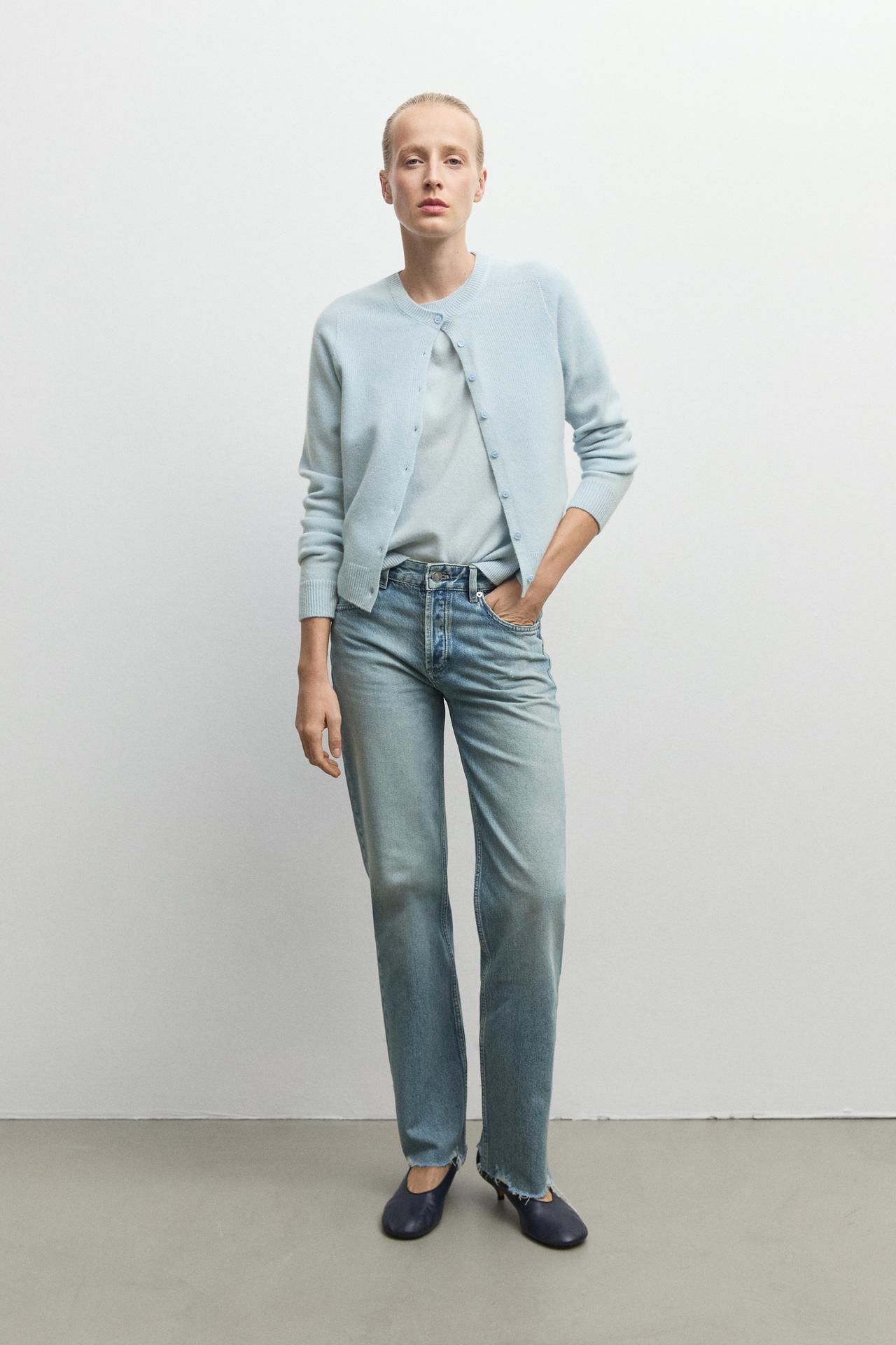 100% cashmere cropped knit cardigan — SKY BLUE