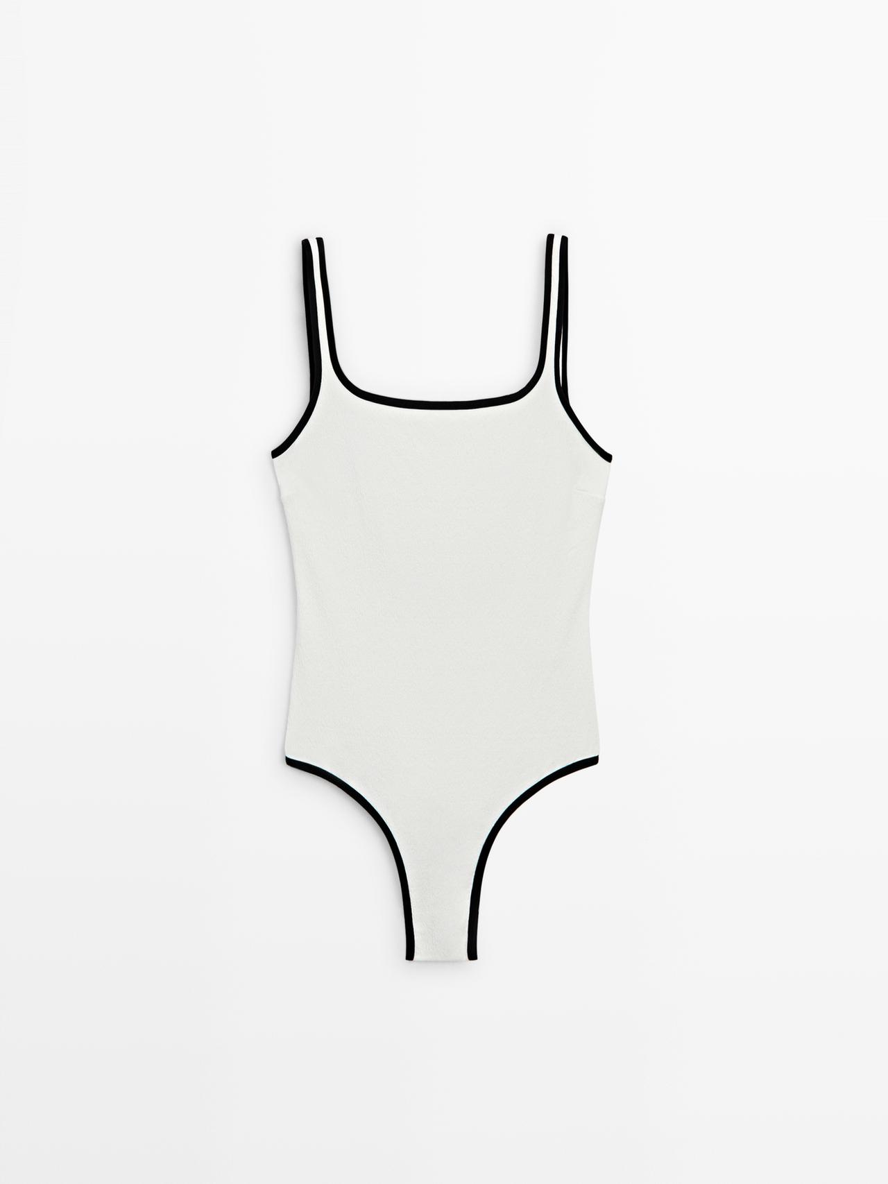 Contrast texture swimsuit — Off white