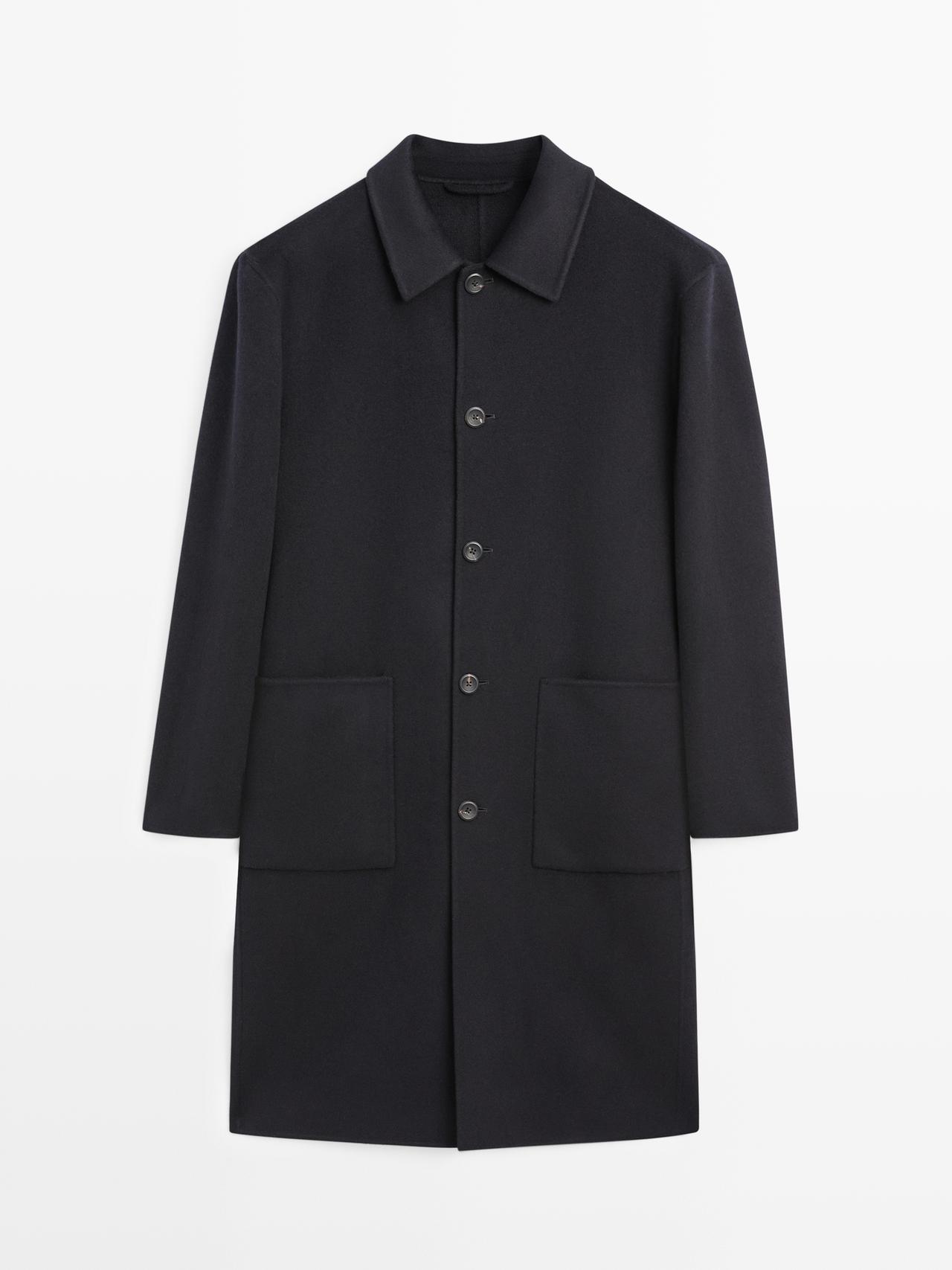 Massimo Dutti - Herre - Lang Frakke I 100 % Kashmir - Marineblå - S