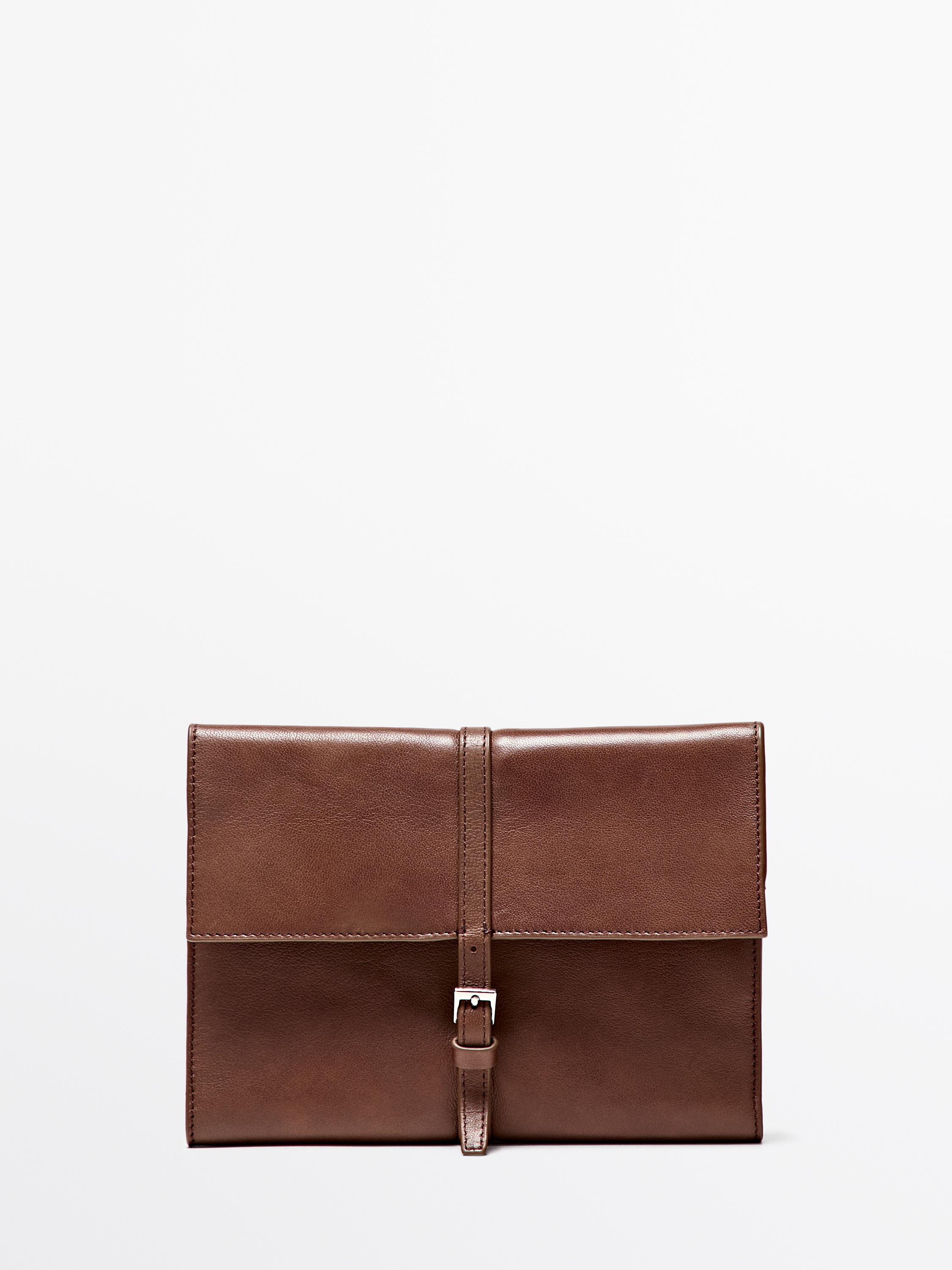 Nappa leather tech accessory case — BROWN