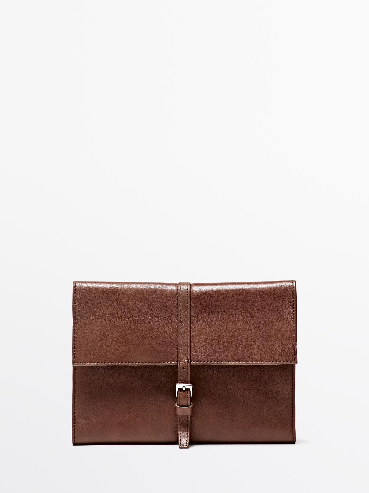 Étui À Accessoires Technologiques En Cuir Nappa - Marron - 01 - Massimo Dutti - Femme