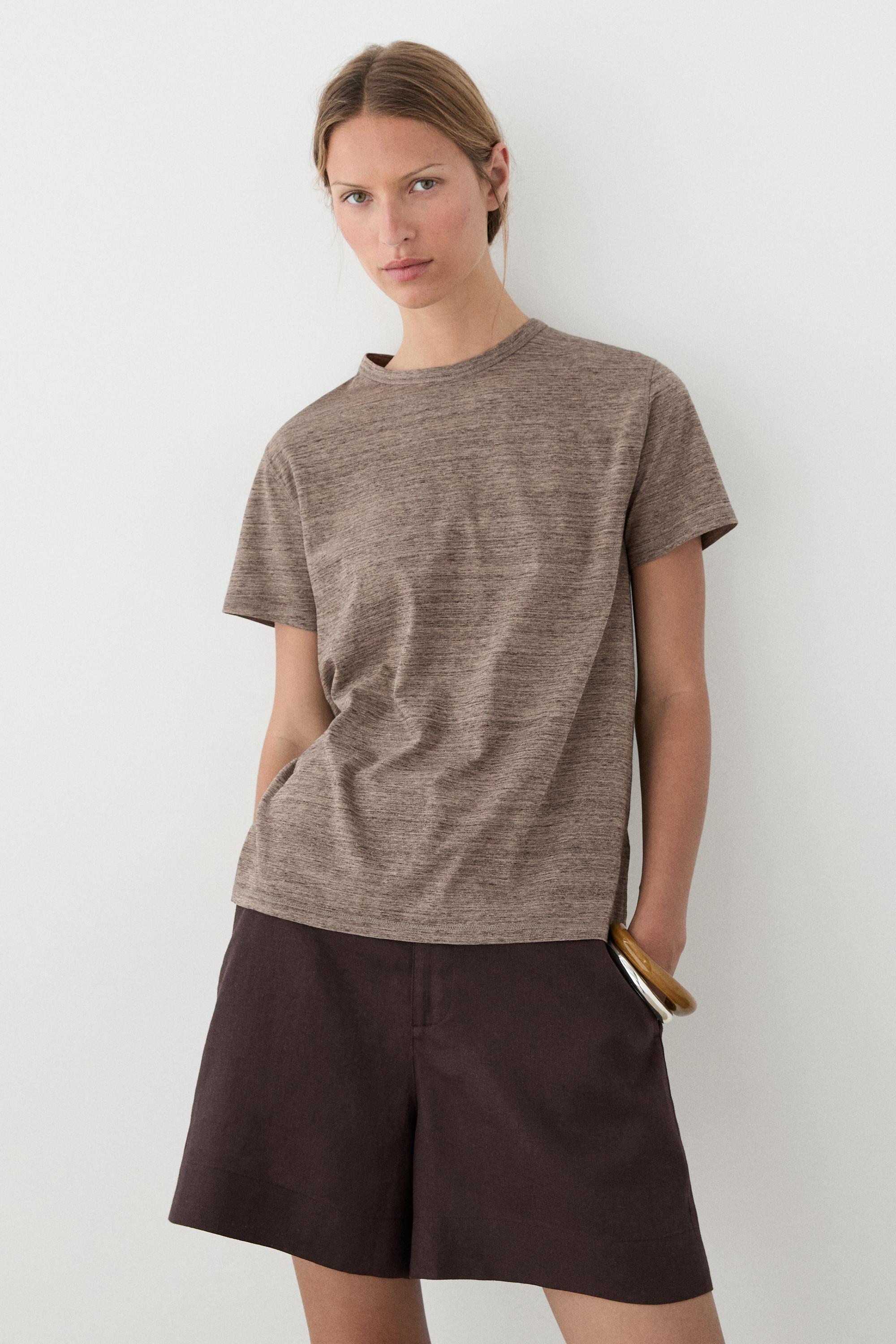 100% cotton short-sleeve T-shirt — BROWN MARL